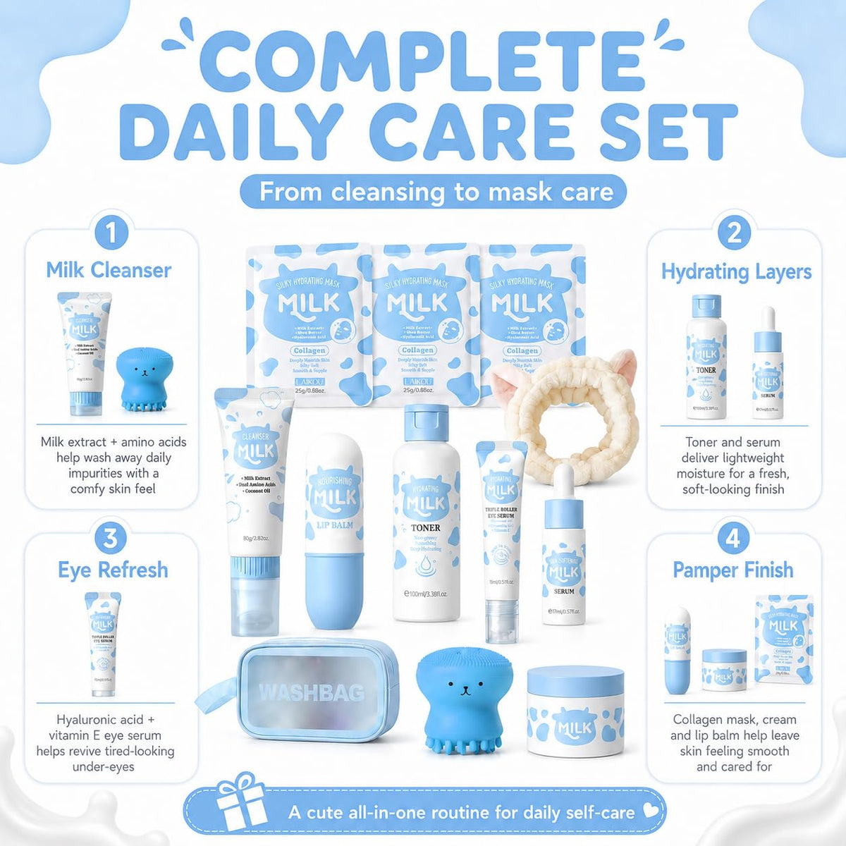 MrCuvaryas 12 PCS Milk Skincare For Kids, Girls Skin Care For Kids Age 8-12, Hydrating Skincare For Girls 10-12, Milk Ex