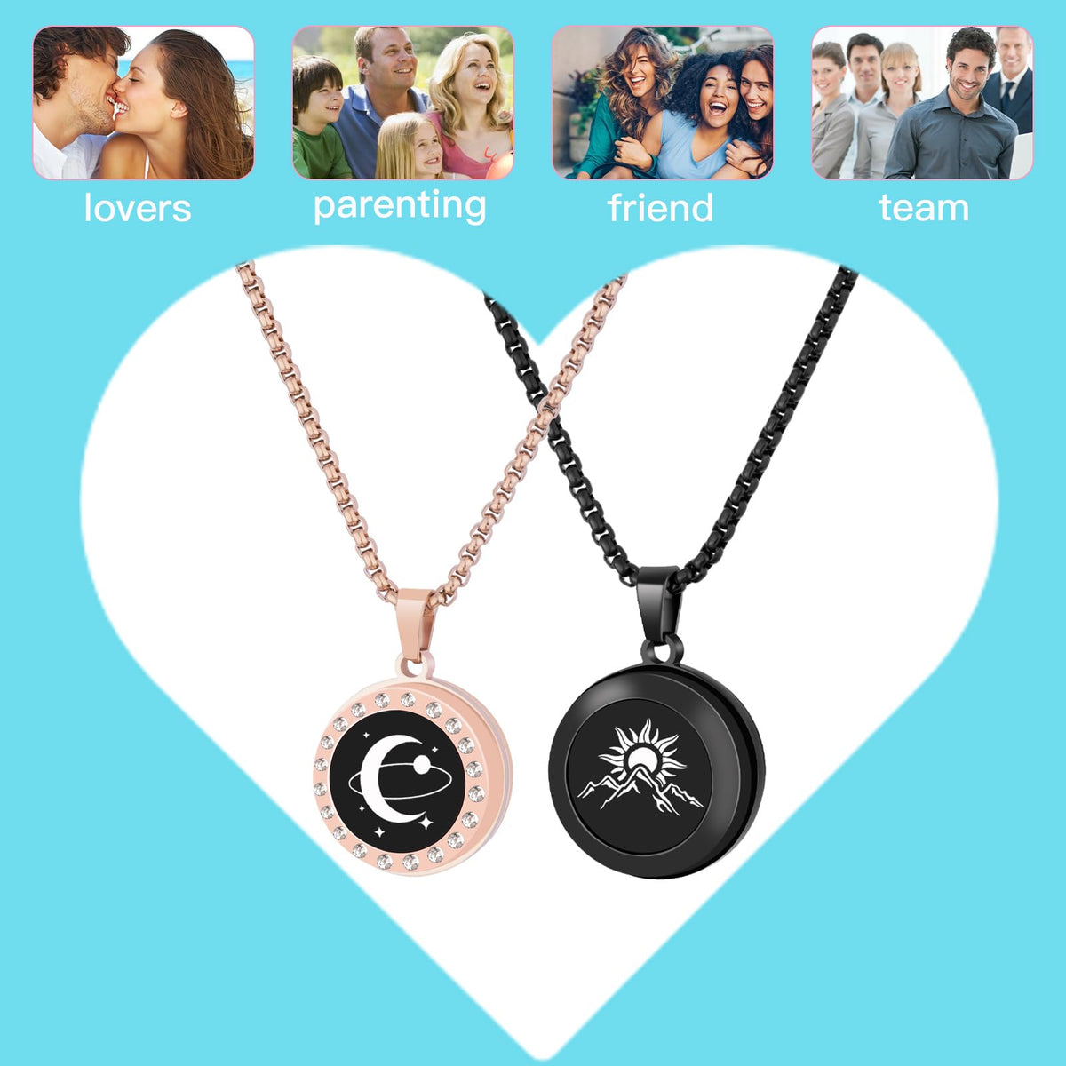 EAOYAO Long Distance Touch Necklaces,Vibration & Light up Remote Smart Matching Couples Necklace for Couples Long Distan