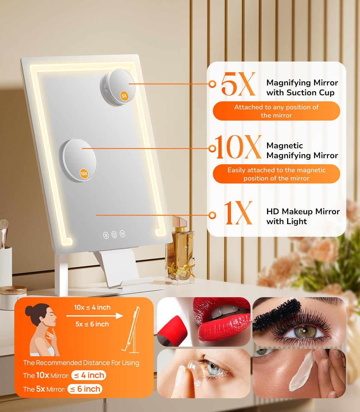 Gospire Hollywood Lighted Makeup Mirror, 4000mAh Rechargeable, 11”x16.8” – product photo (Makeup Mirrors)