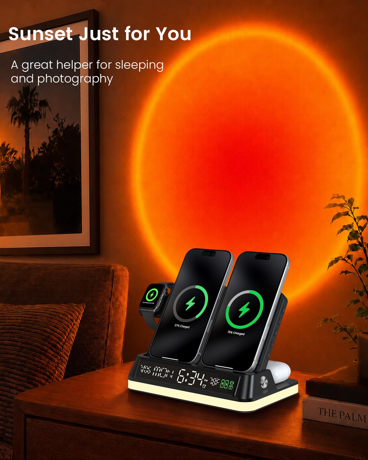 7 in 1 Wireless Charging Station with Auto Sync Clock Sunset - Goldjoy Official Imagery - 8