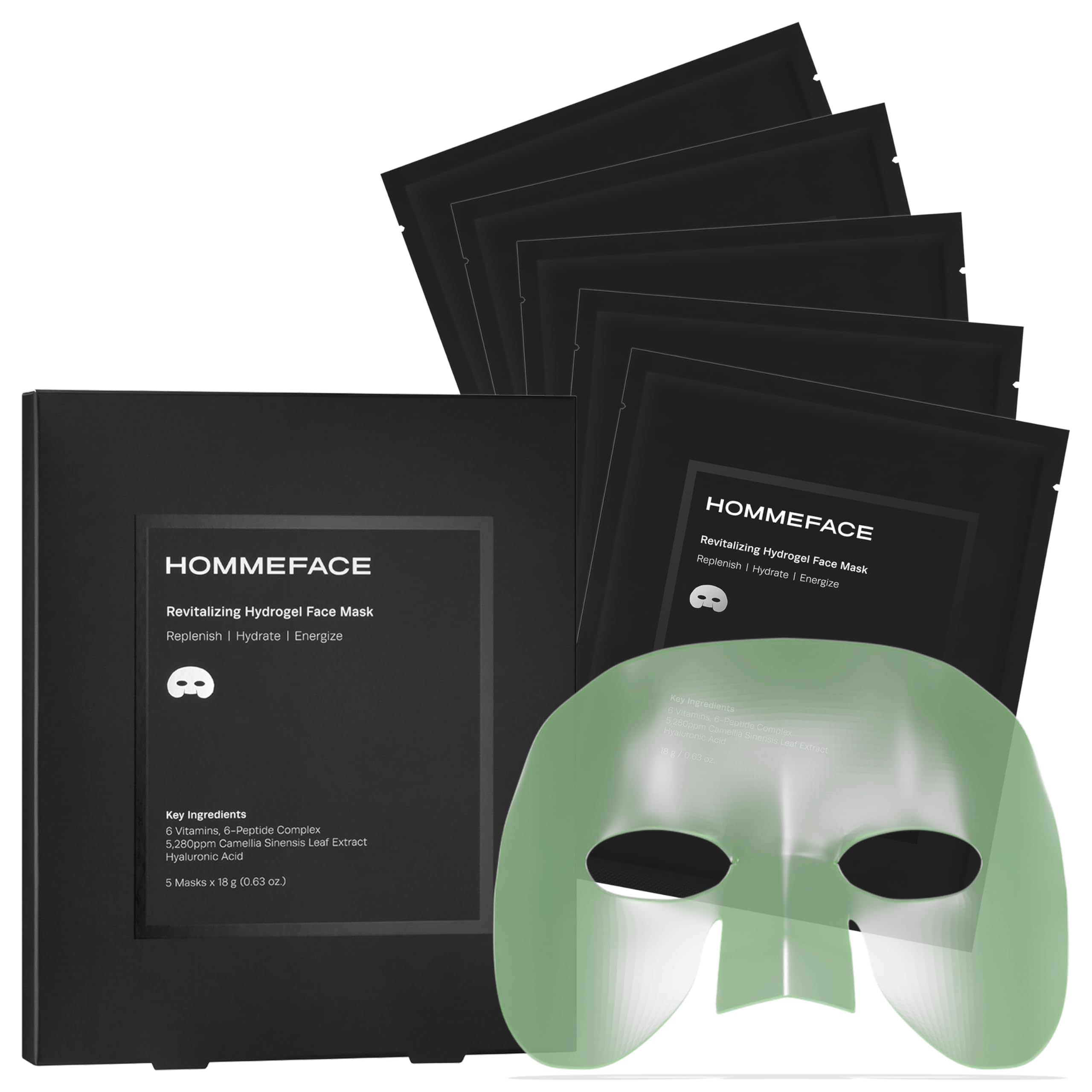 HommeFace Men’s Revitalizing Hydrogel Face Sheet Mask Set, 5ct. - Product Imagery