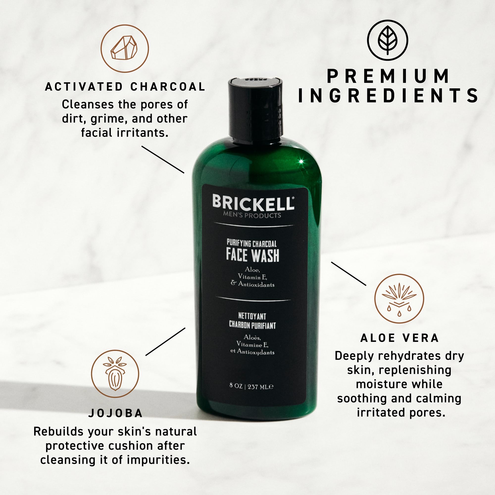Brickell Men's Purifying Charcoal Face Wash 8oz Scented
