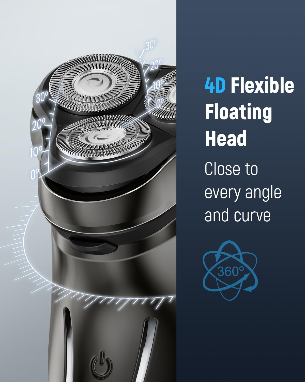LONKEEN Electric Razor for Men Waterproof: 4D Floating Rotary Shaver Wet or Dry – Deep Black&silver, Stainless Steel