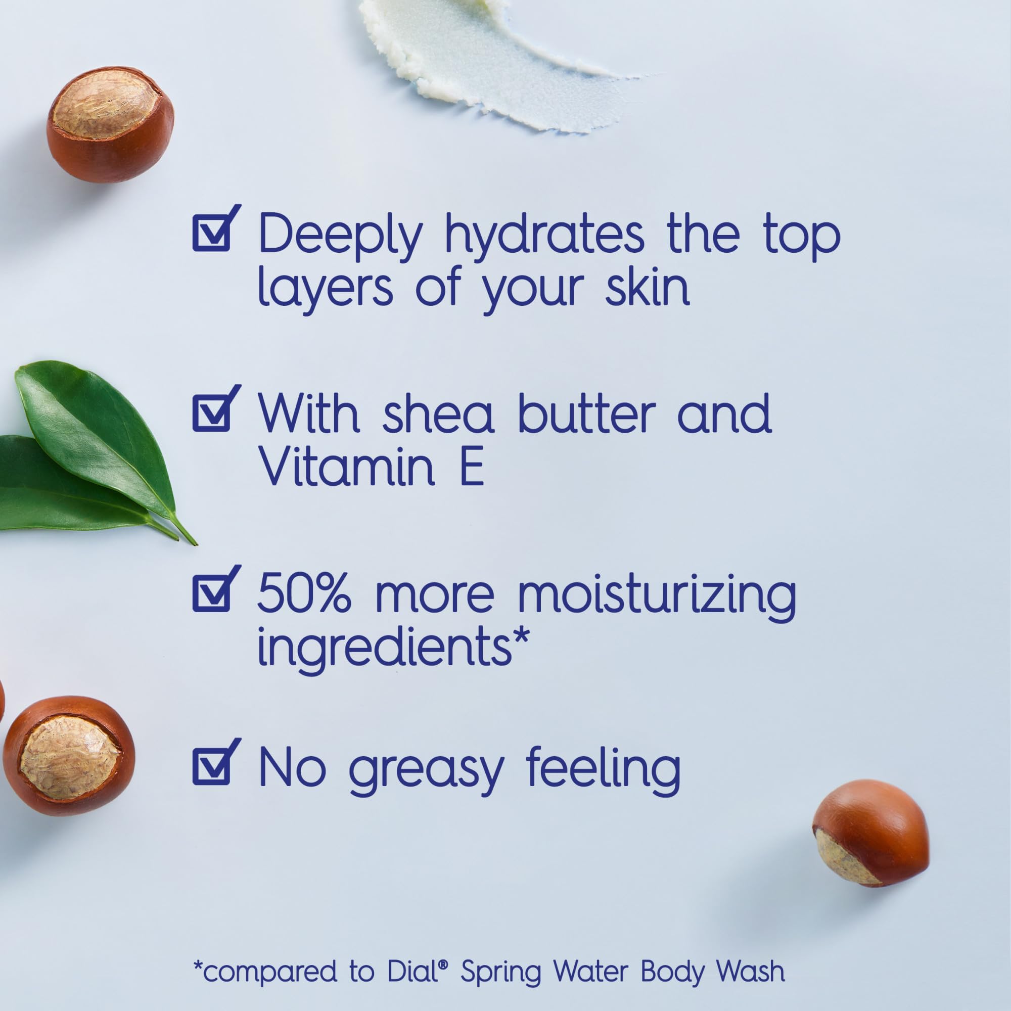 Dial Healthy Hydration Shea Butter body wash 4-pack, moisturizing skin-cleaning agent with nourishing Shea Butter.