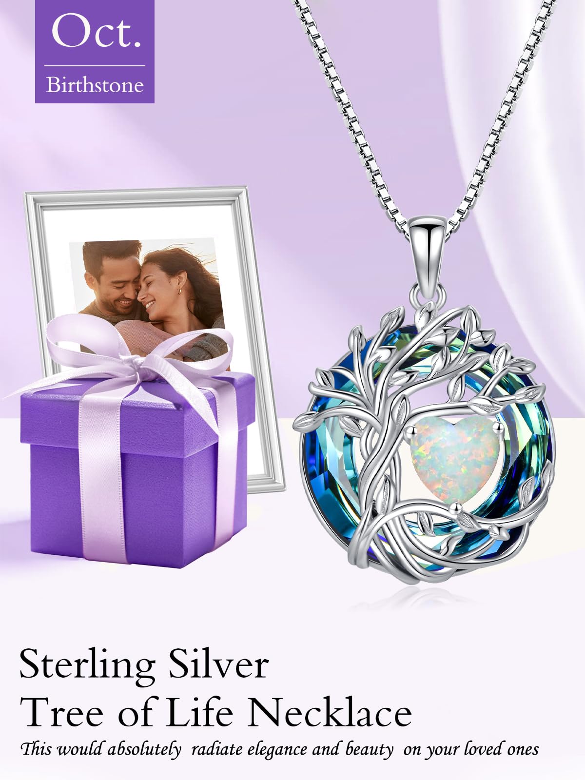TOUPOP Tree of Life Birthstone Necklace Sterling Silver Pendant Birthstone Necklaces with Blue Crystal Anniversary Birth