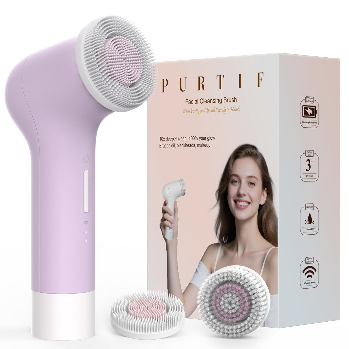 Electric Facial Cleansing Brush Rechargeable Silicone Face - PURTIF Official Imagery - 2
