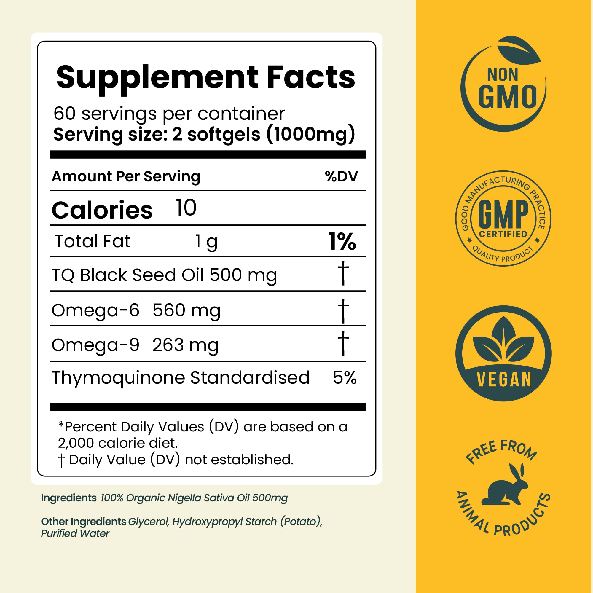 HOLISTQ Black Seed Oil Capsules, Organic Cold Pressed, 5% Thymoquinone
