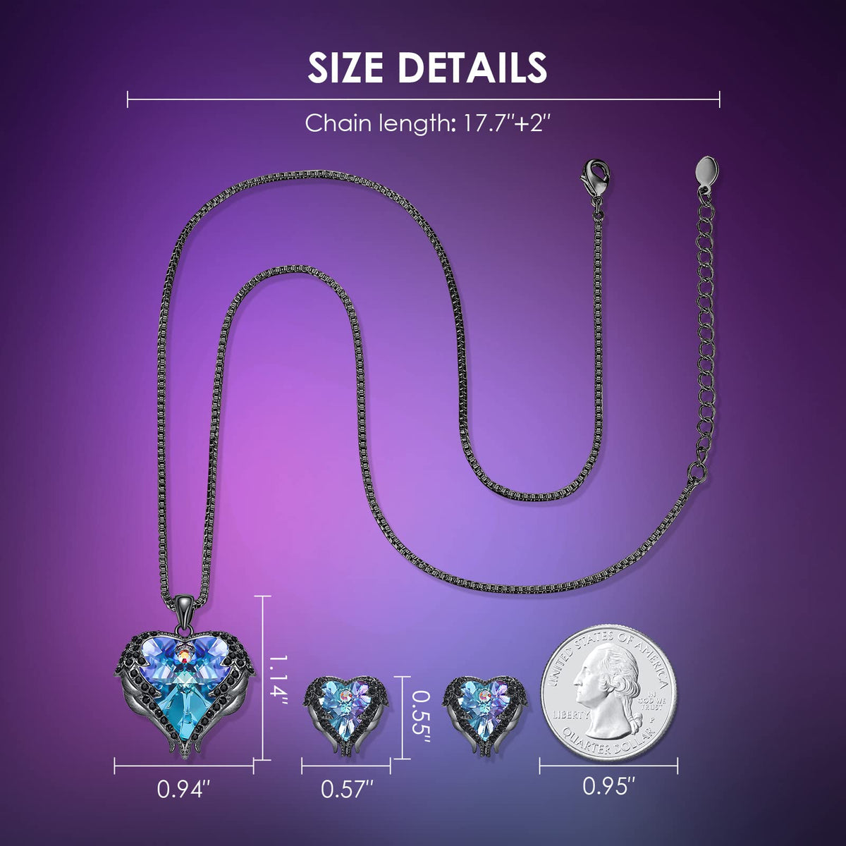 CDE Angle Wings Heart Pendant Necklace and Earrings Jewelry Gift for Women – full view