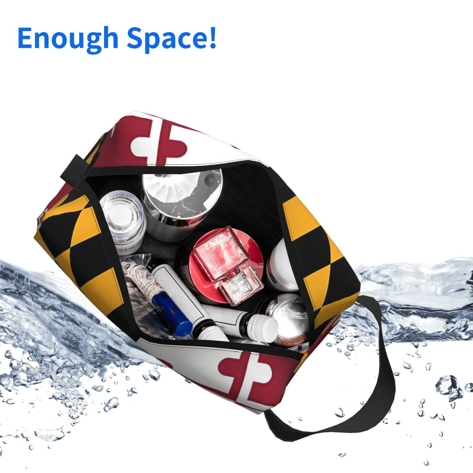 SXZVVBN Maryland flag large capacity travel toiletry bag made of durable Oxford cloth, ideal for cosmetics and makeup organization.