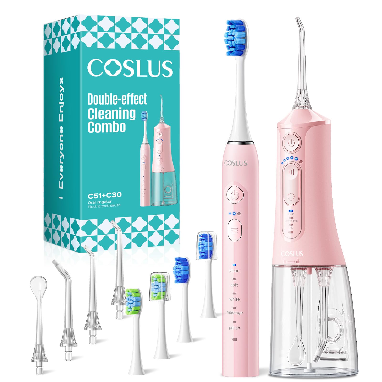 COSLUS C51C30 Water Flosser Electric Toothbrush Combo, 2-1 Oral - Product Imagery