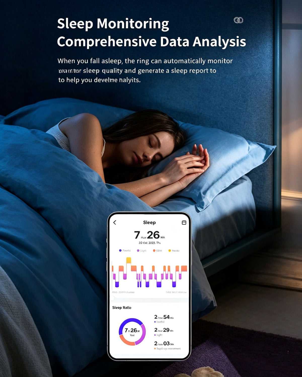 Wollet Smart Ring for Women & Men, Smart Ring Sleep Tracker, No Subscription – back view and specifications