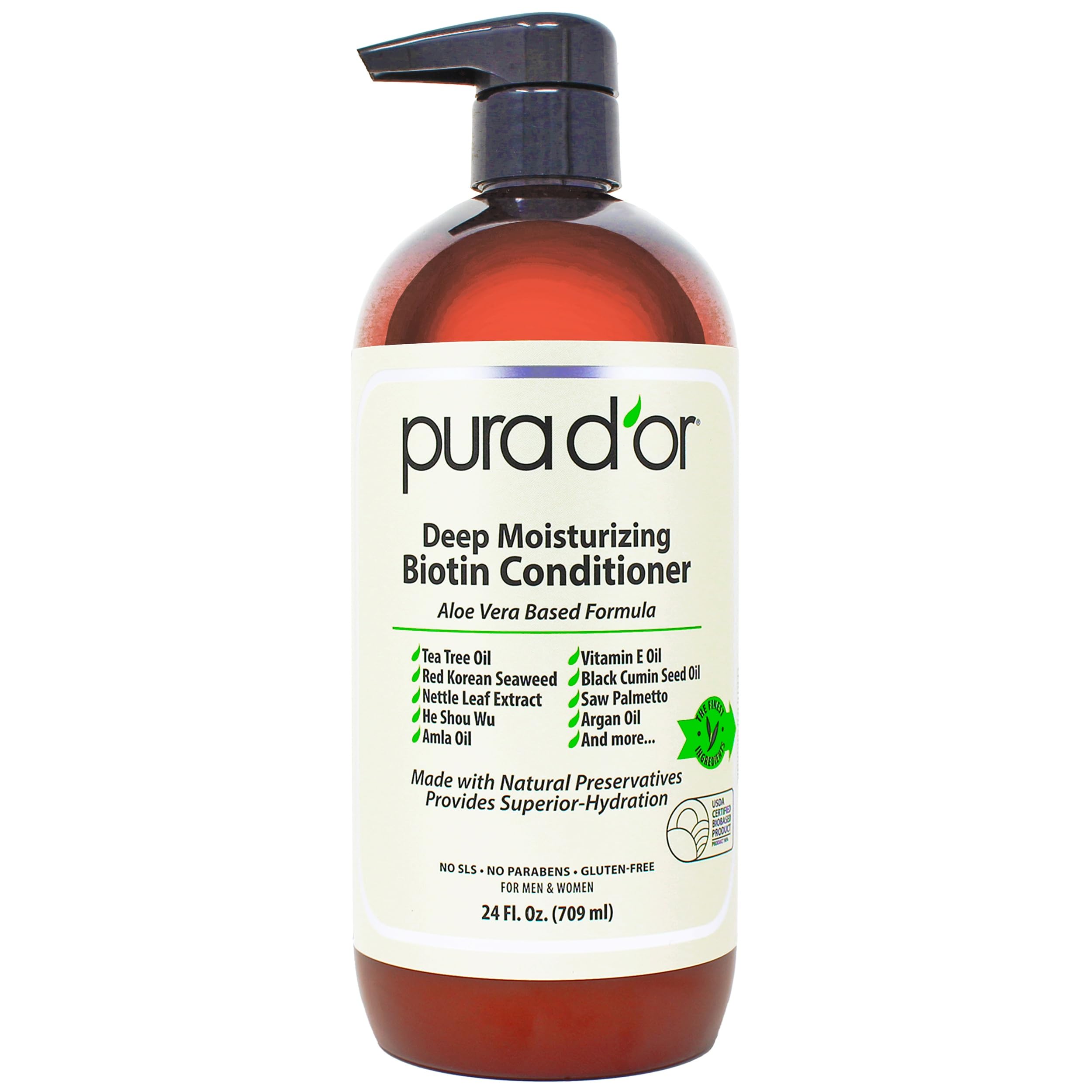 PURA D'OR Deep Moisturizing Biotin Conditioner 24oz bottle, creamy conditioner for nourishing hair and promoting healthy growth