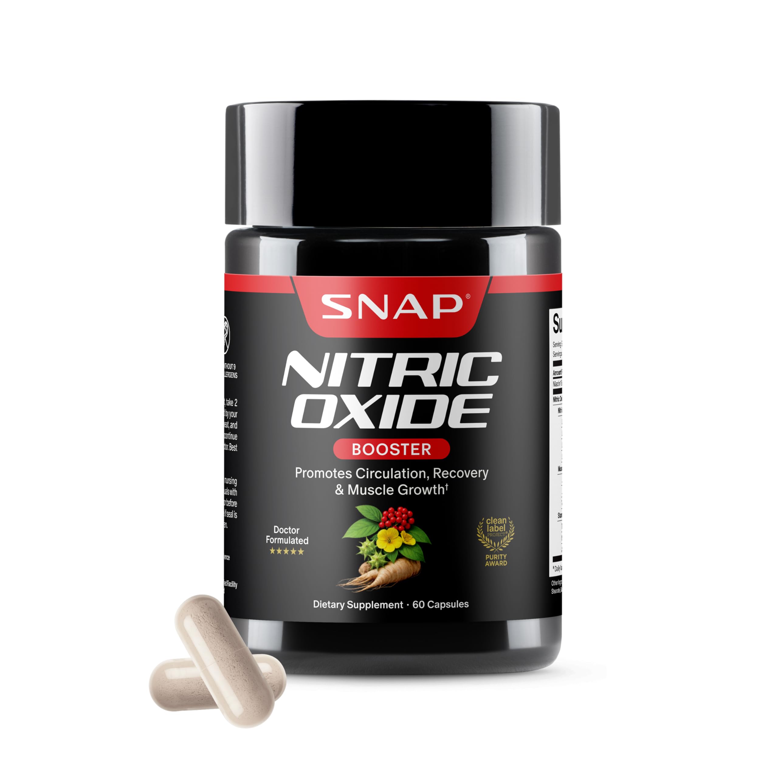 Snap Supplements Nitric Oxide Booster for Men & Women, 60 Vegan - Product Imagery