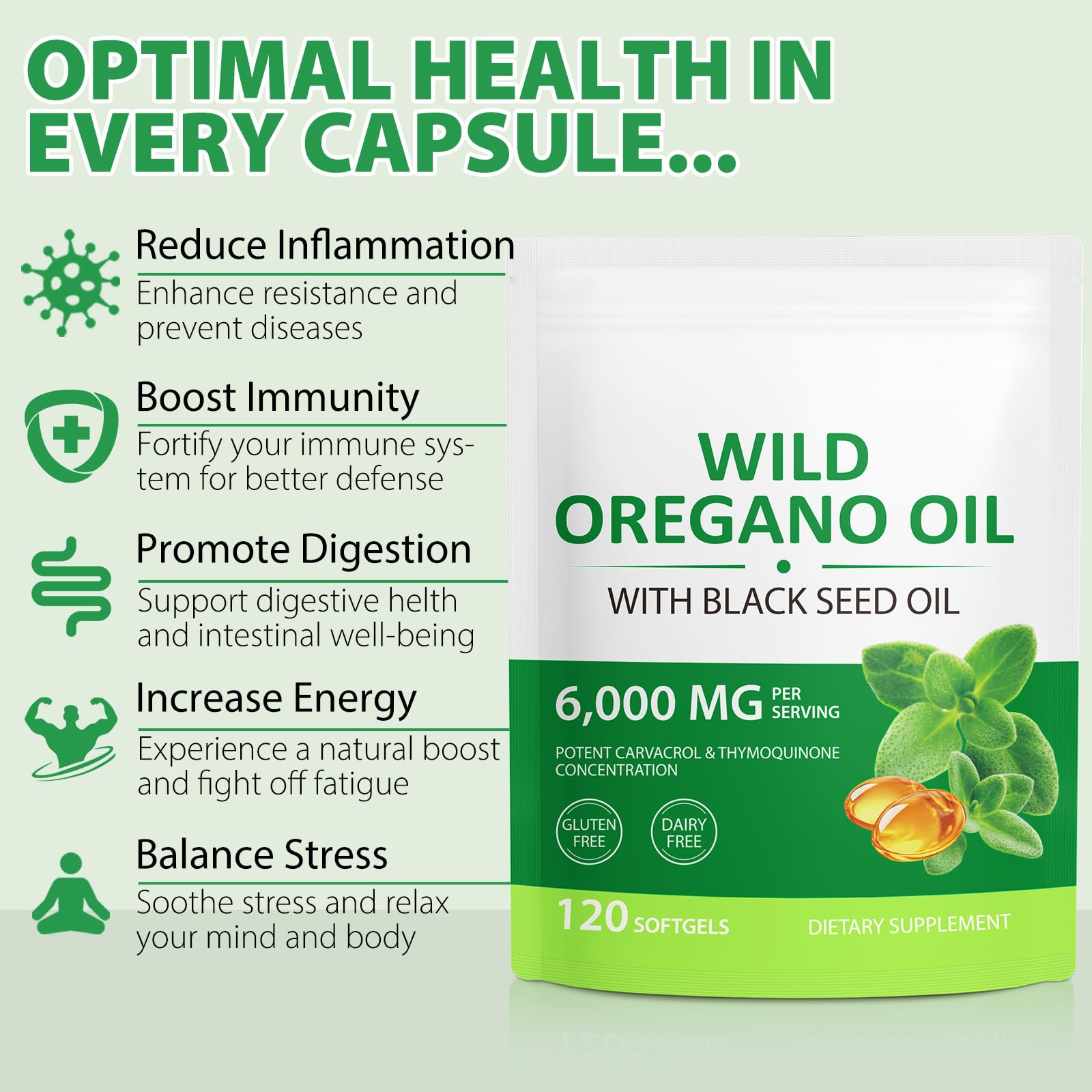 Oil of Oregano Softgels 6000mg, 120 Count | 2 in 1 Formulated with Black Seed Oil 200mg, Oregano Oil Capsules, High Carvacrol & Thymoquinone for Immune Support | Non-GMO, Gluten-Free
