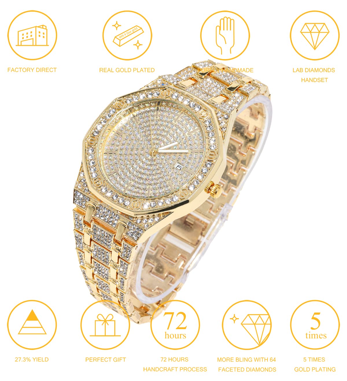 Halukakah Diamond Watch for Men - The Elite - 18K Real Gold/Platinum Plated – Gold