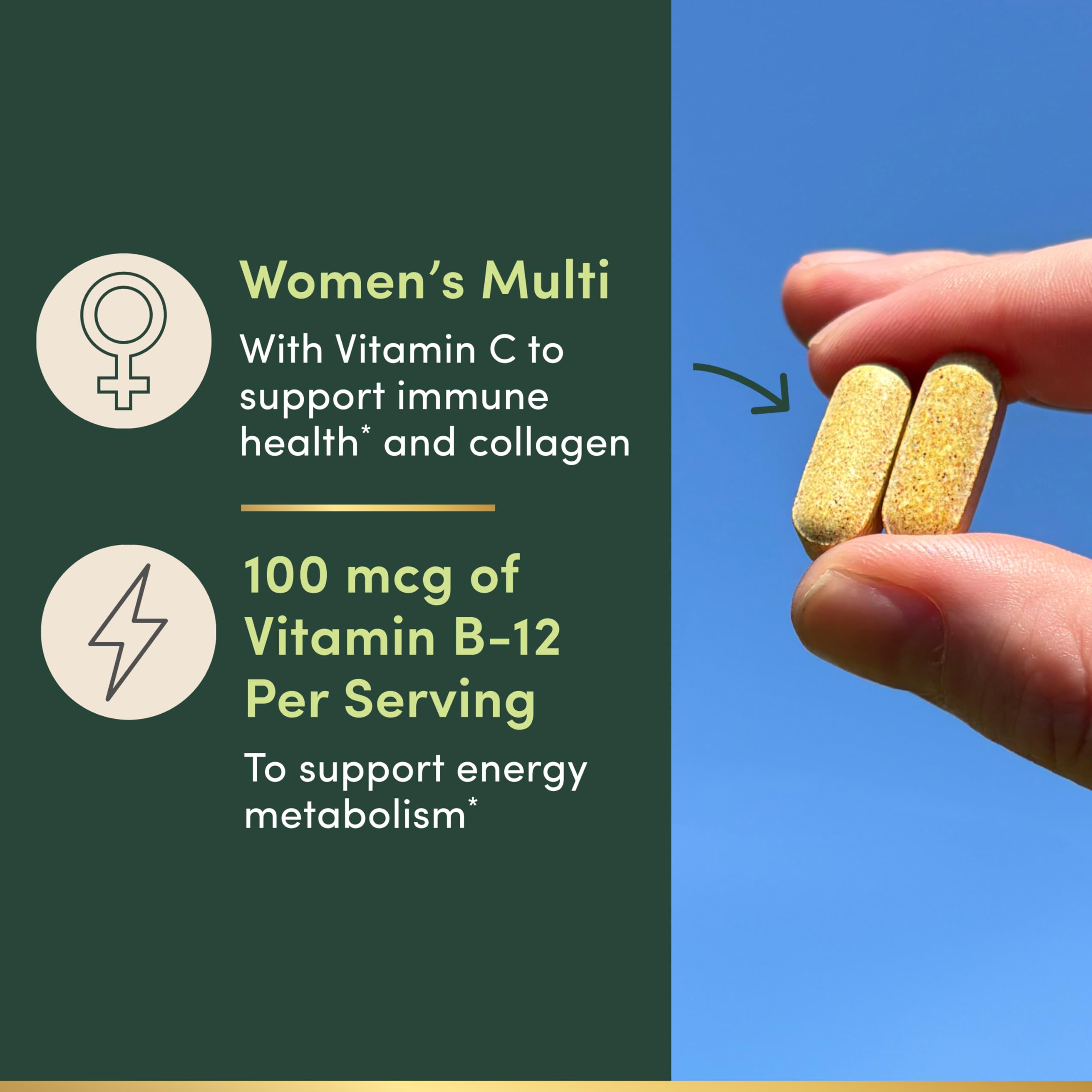 Nature's Bounty Women's Complete Multivitamin caplets, high potency vitamin supplement for women's health and wellness.