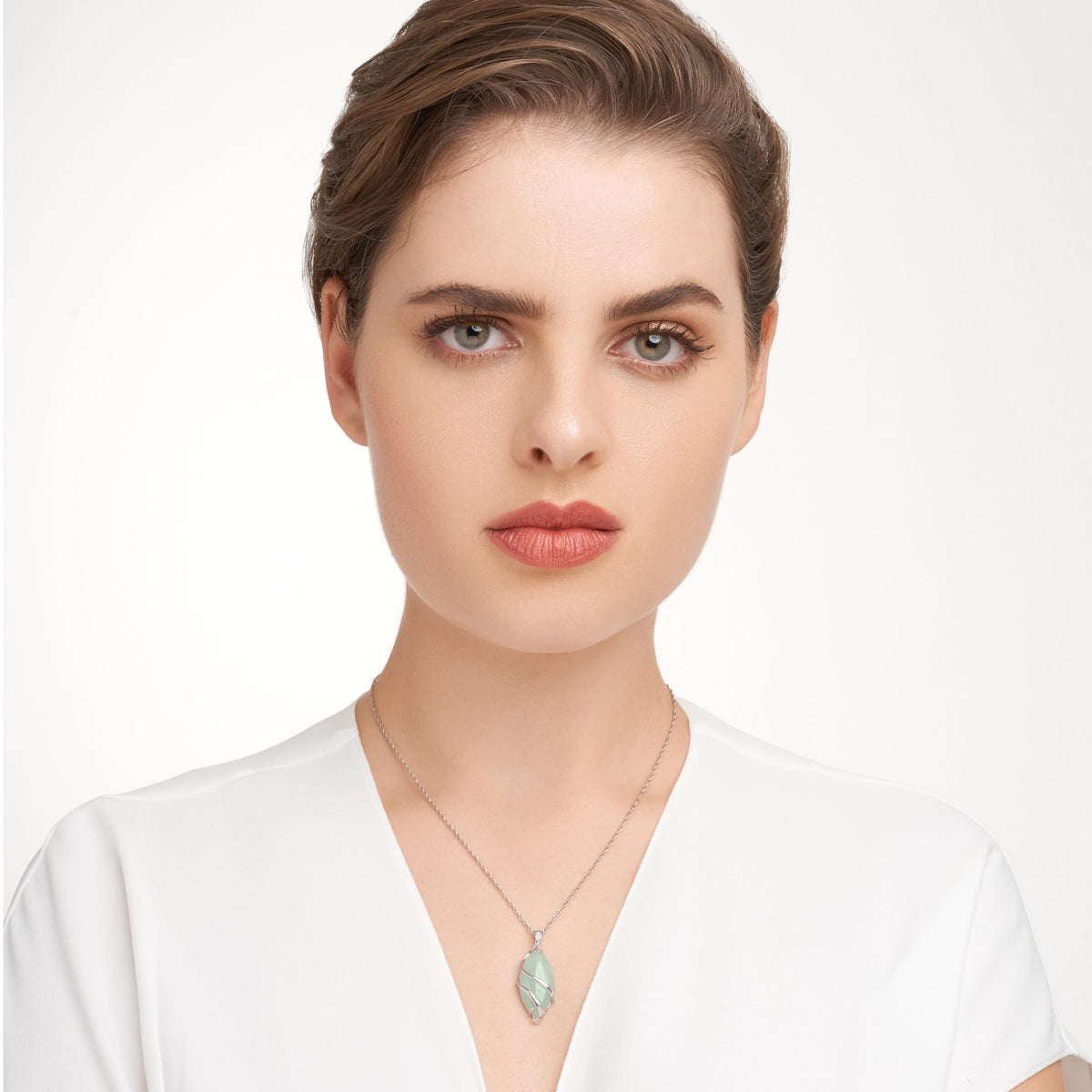 MORGAN & PAIGE Silver Rhodium Plated Genuine Green Jade Necklace or Jade Earrings – full view