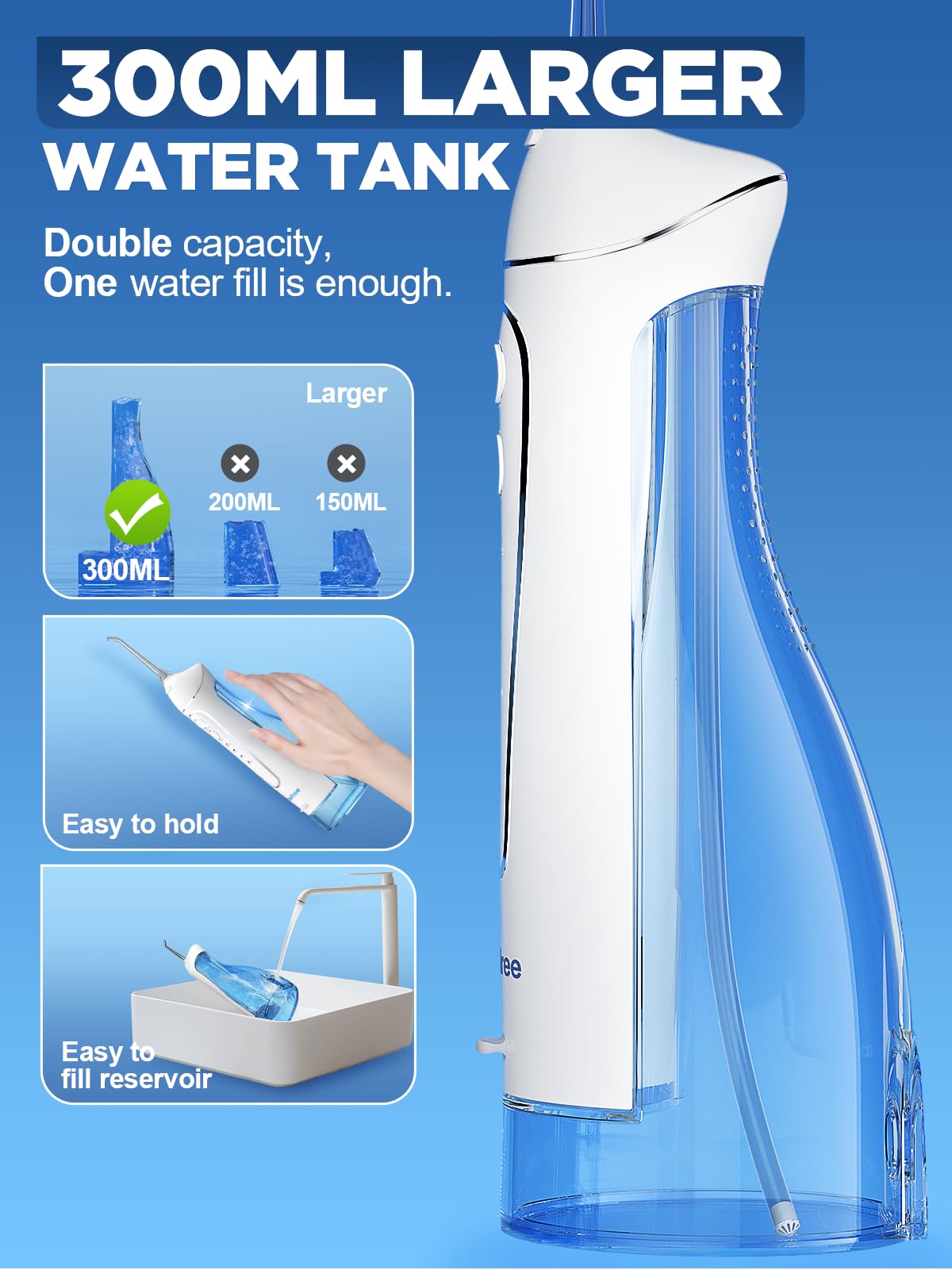 Oralfree Water Dental Flosser Cordless for Teeth Cleaning - 4 Modes Oral Irrigator 300ML Braces Flossers Cleaner, Rechar