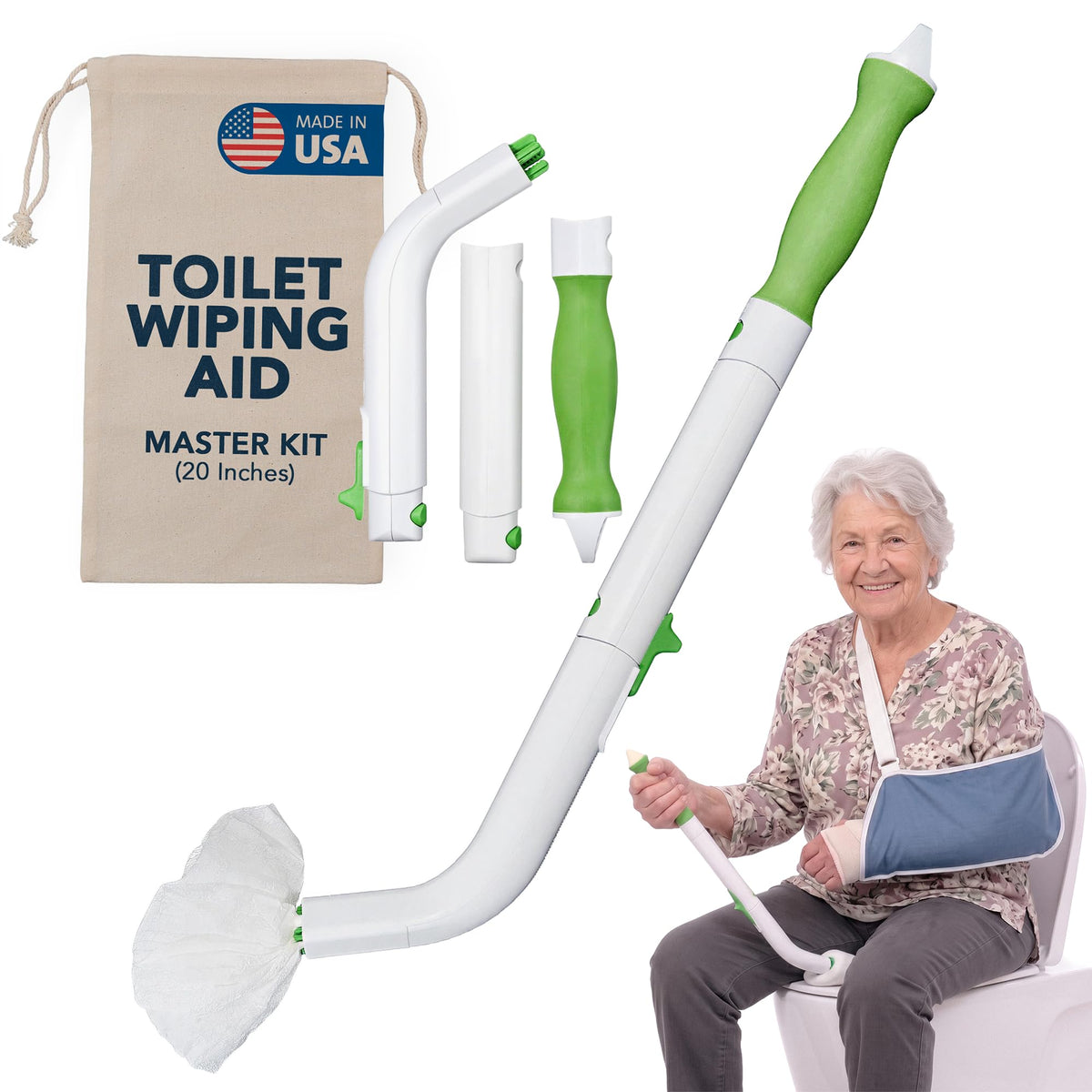 FreedomWand - Master Kit 20” Toilet Aids for Wiping Bottom, Butt Wiper – White, Plastic, Unscented, 20 Inch