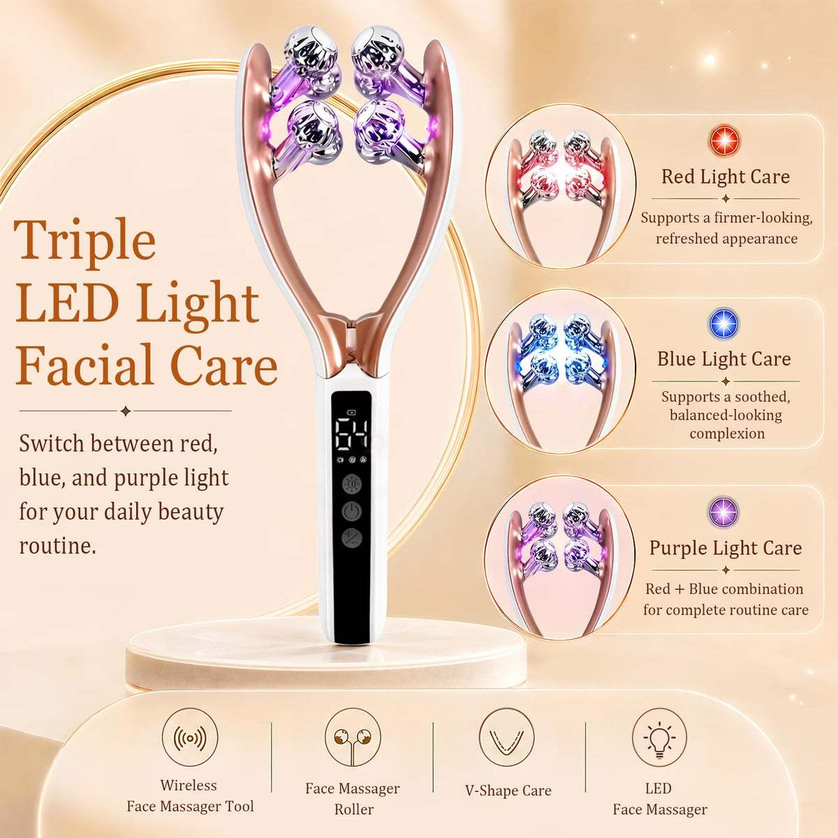 Wireless Face Massager Tool 8 Roller 3D Face Roller for - SZMDLX Official Imagery - 4