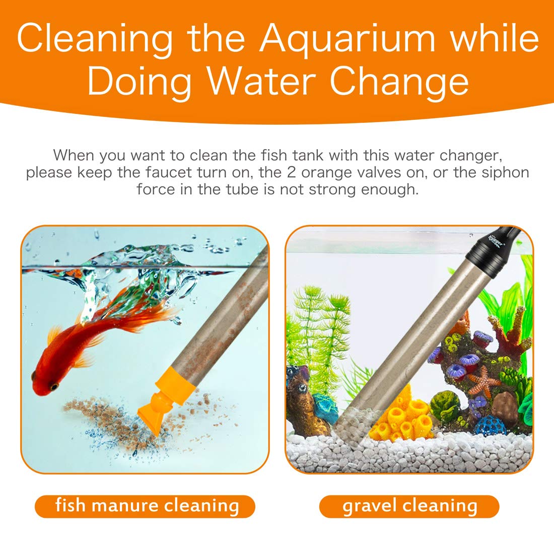 hygger Upgrade Aquarium Water Changer Kit, Semi-Automatic Fish Tank Gravel Cleaner, with 25 FT Water Hose, Flow Control 