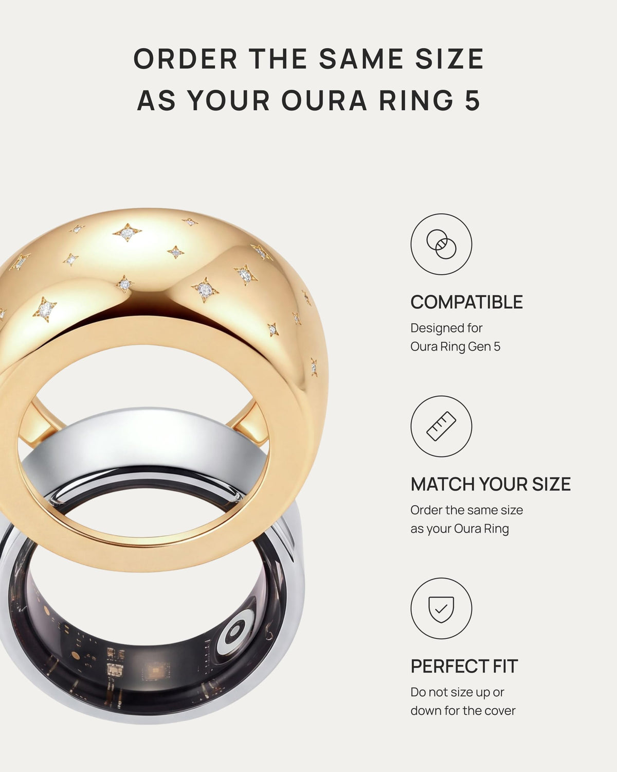 PAVOI CZ Smart Ring Cover Compatible with Oura Ring Gen 5 - White Gold, 6 – packaging and label