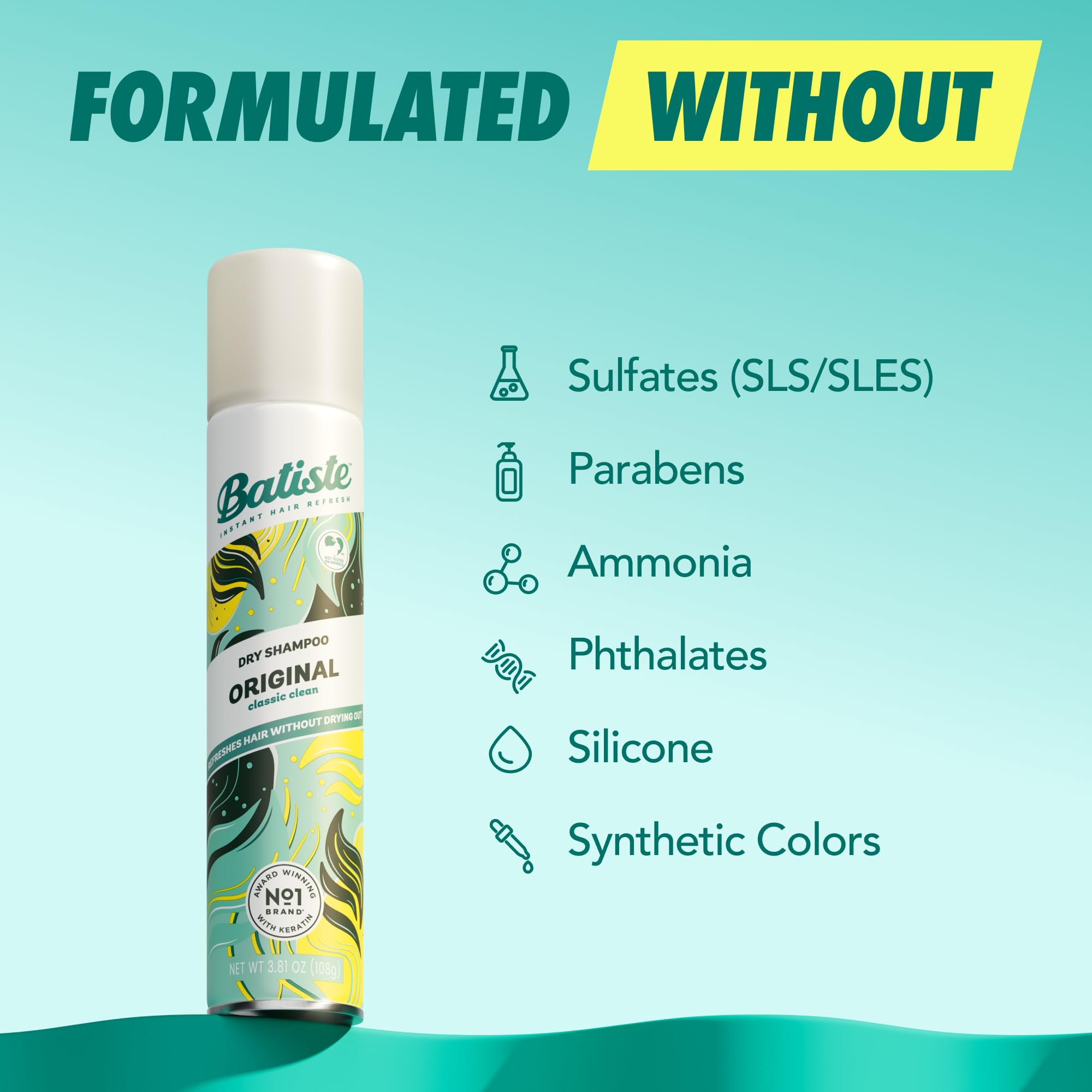 Batiste Dry Shampoo original waterless shampoo pack of 3 bottles, 3.81oz each, for fresh, clean hair between washes.