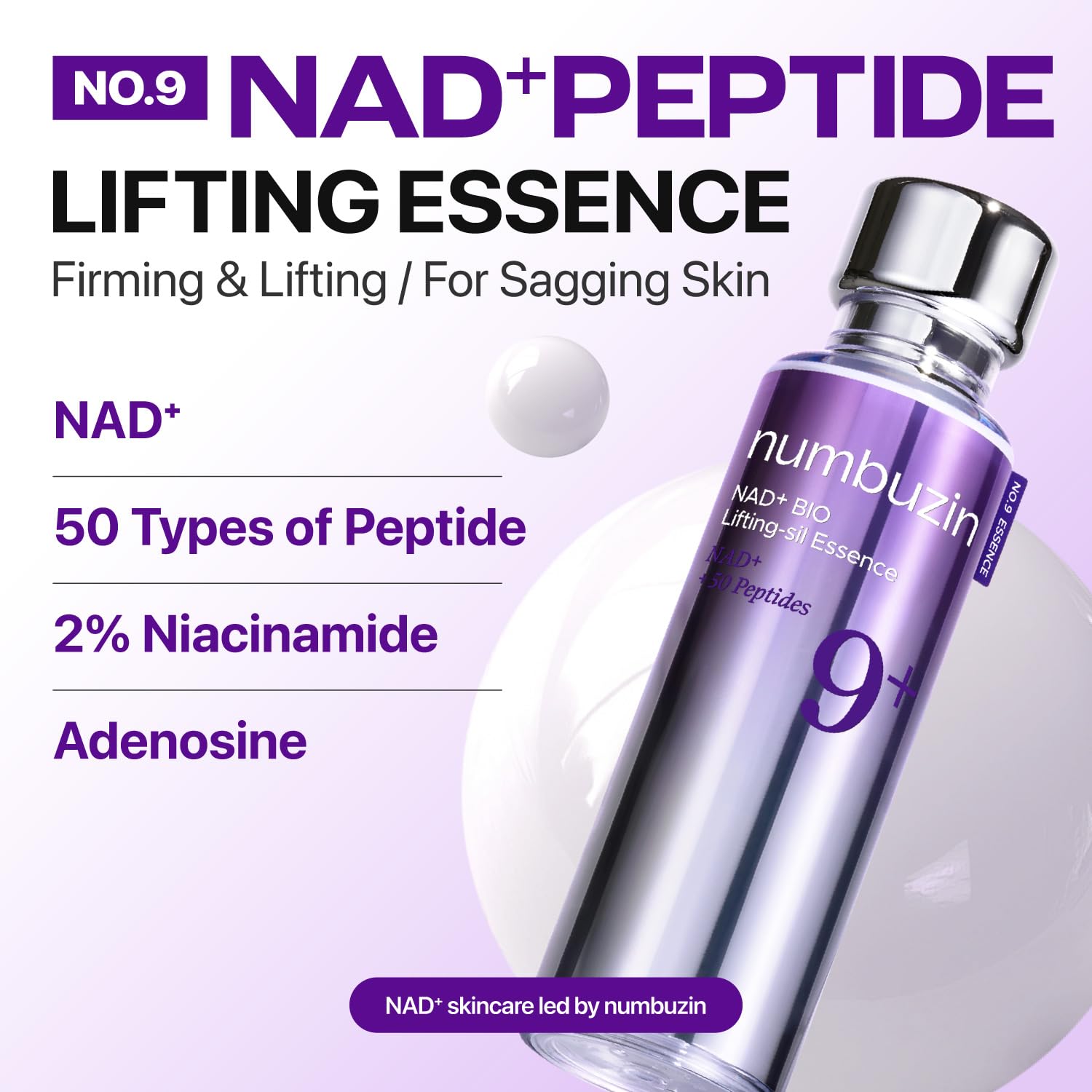 numbuzin No.9 NAD+ Peptide Serum for Face, Neck and Body - for anti-aging, Sagging Skin, Fine Lines & Elasticity, Lifting, Hydrating & Skin Tightening Formula, Korean Skincare 1.69 fl oz
