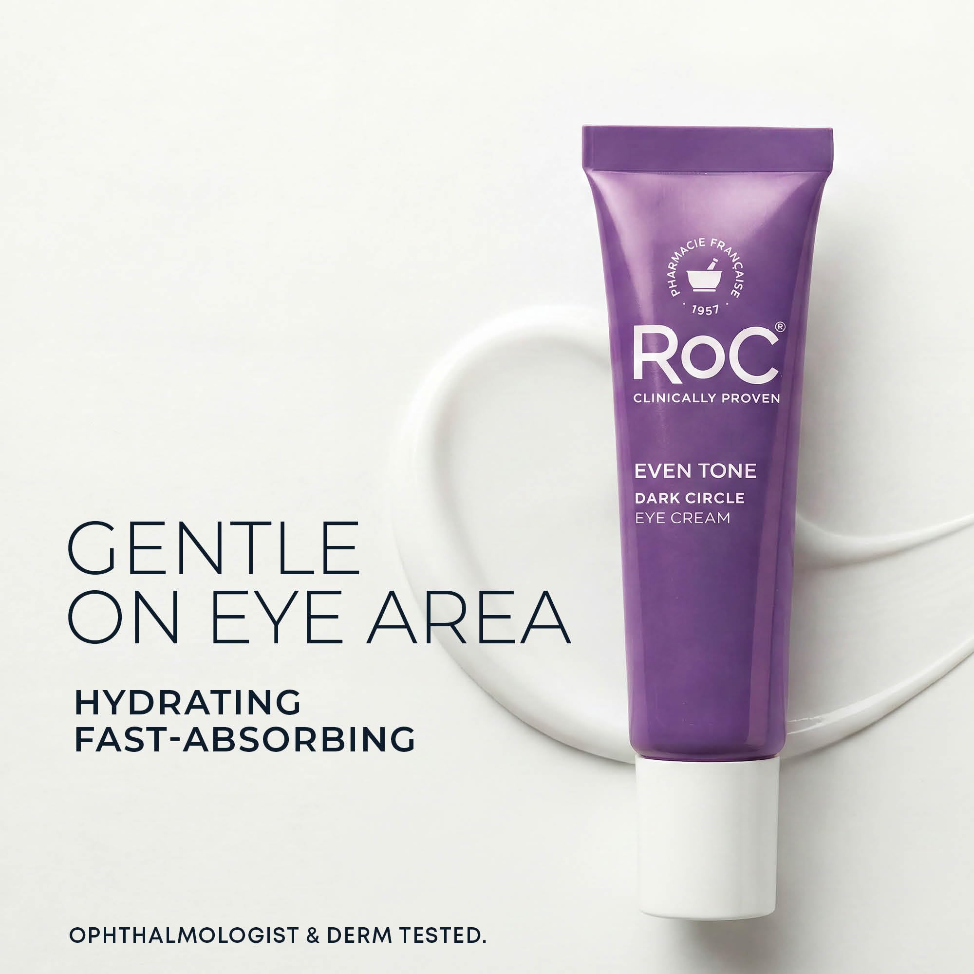 RoC Brightening 5-in-1 Eye Cream moisturizer showing the 0.5oz jar with product label and packaging details.