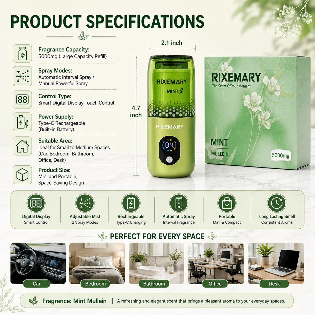 Portable Fragrance Diffuser Rechargeable Digital Display - Lureine Official Imagery - 5