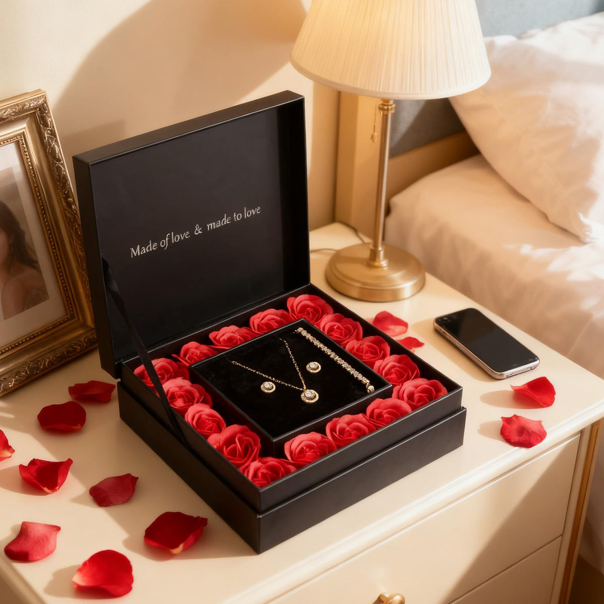 WDS WONDROUS Preserved Rose Jewelry Set for Women 4PCS Red - WDS WONDROUS Official Imagery - 3
