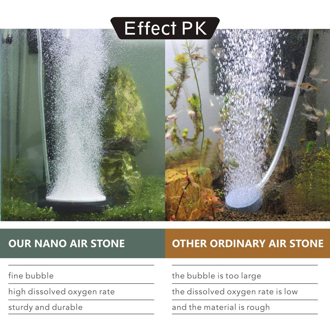 hygger Aquarium Air Stone, Bubble Stone Fish Tank Oxygen Ultra Silent Deep Dissolving Oxygen Diffuser Kit for Aquarium F