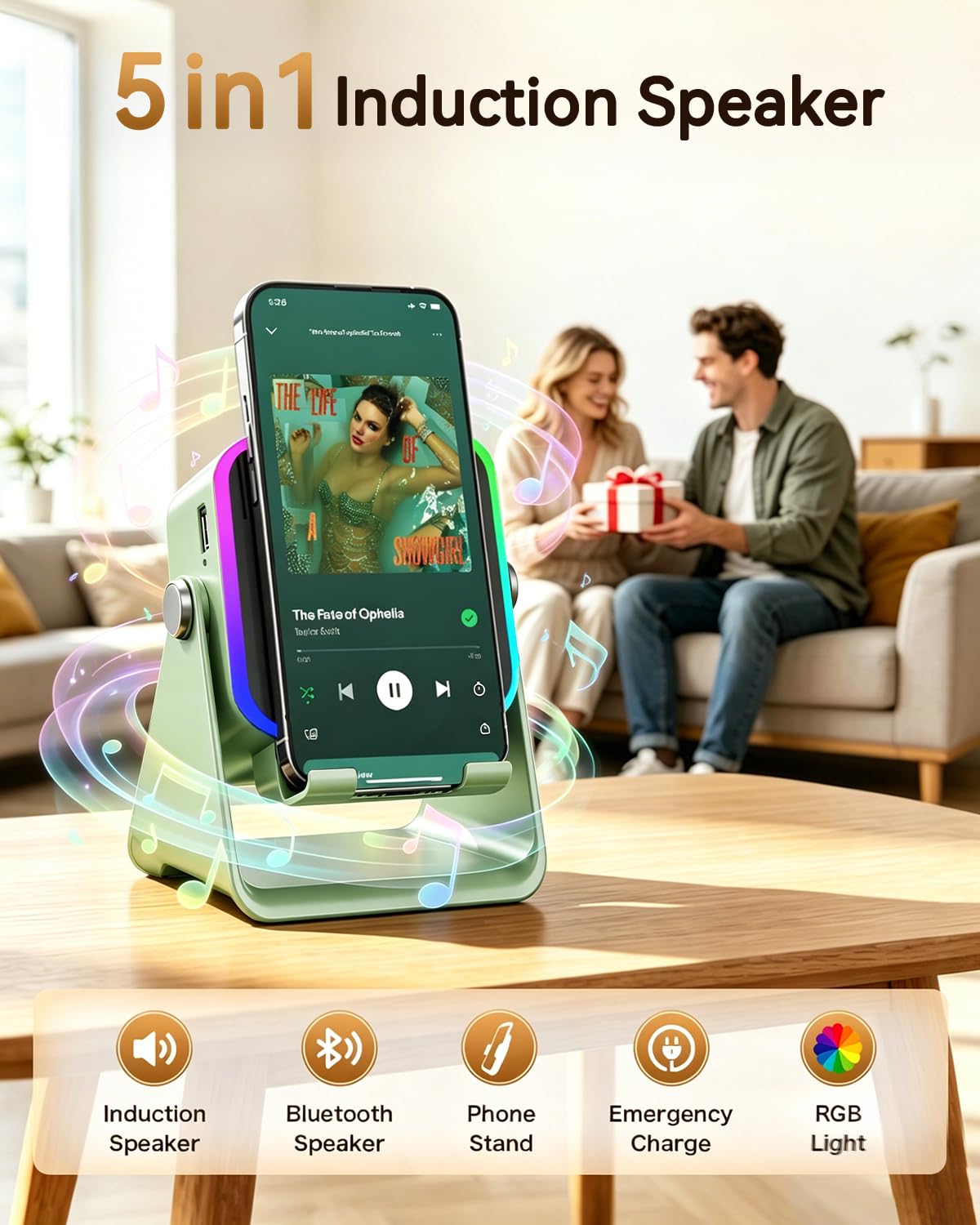 MILOUZ Gifts for Men Tech Gadgets Wireless Induction Speaker with Phone Stand – full view