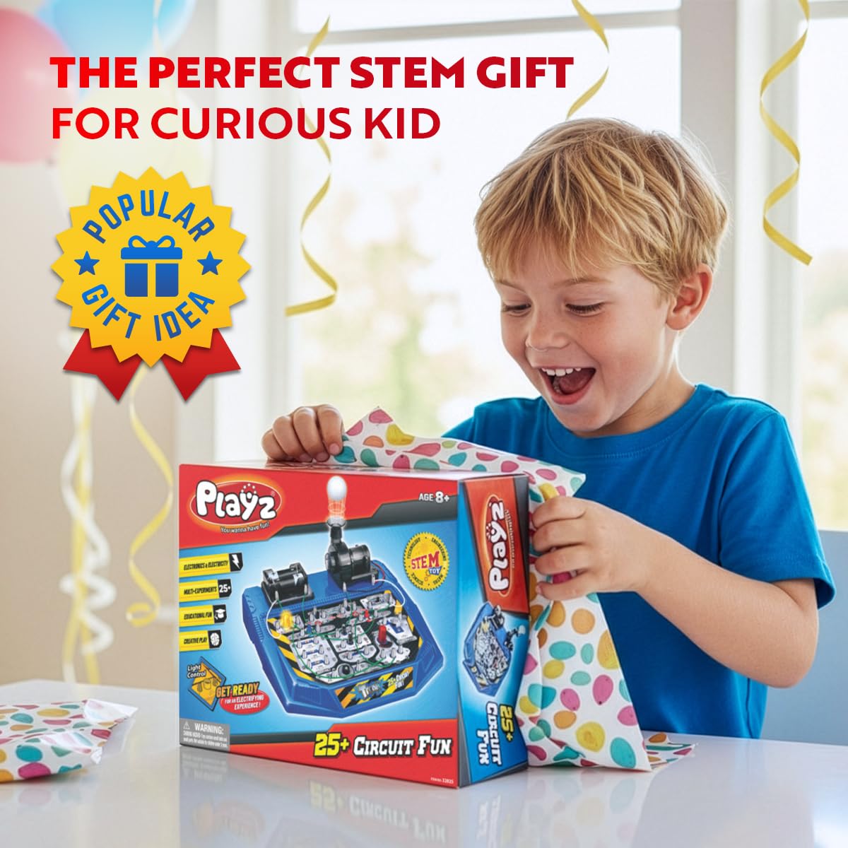 Playz Circuit Board for Kids, Educational Science Kits for Kids Age 8-12 – packaging and label