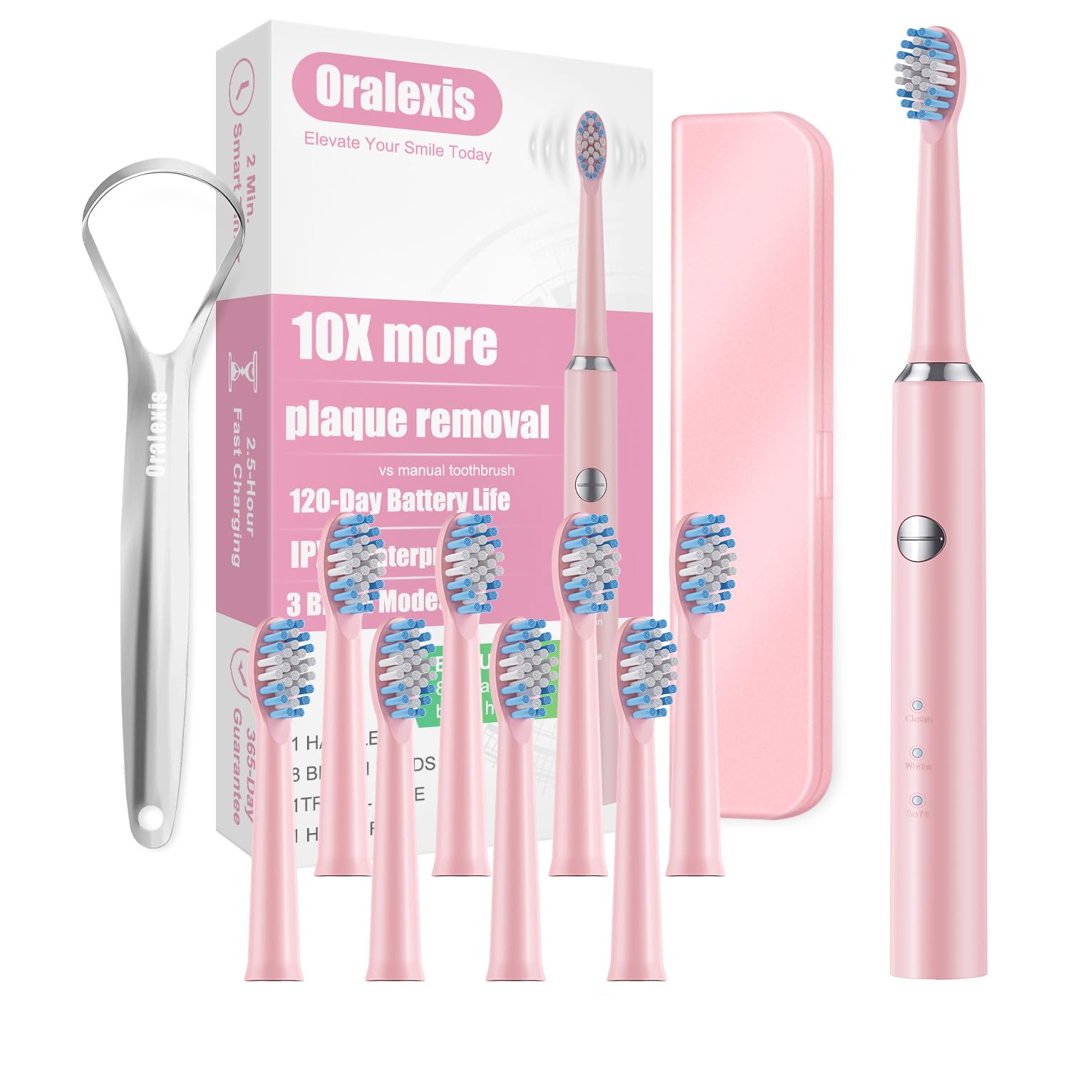 Electric Toothbrush for Adults with 8 Brush Heads and Tongue - Product Imagery
