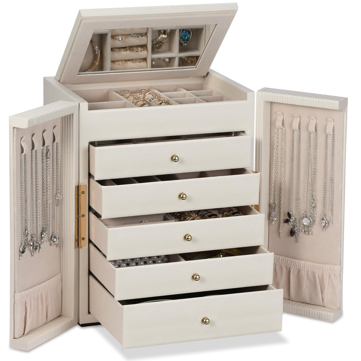 Dajasan Large Jewelry Organizer Box, Jewelry Boxes for Women Girls, 6-Tier Jewelry Storage Organizer with Mirror for Nec
