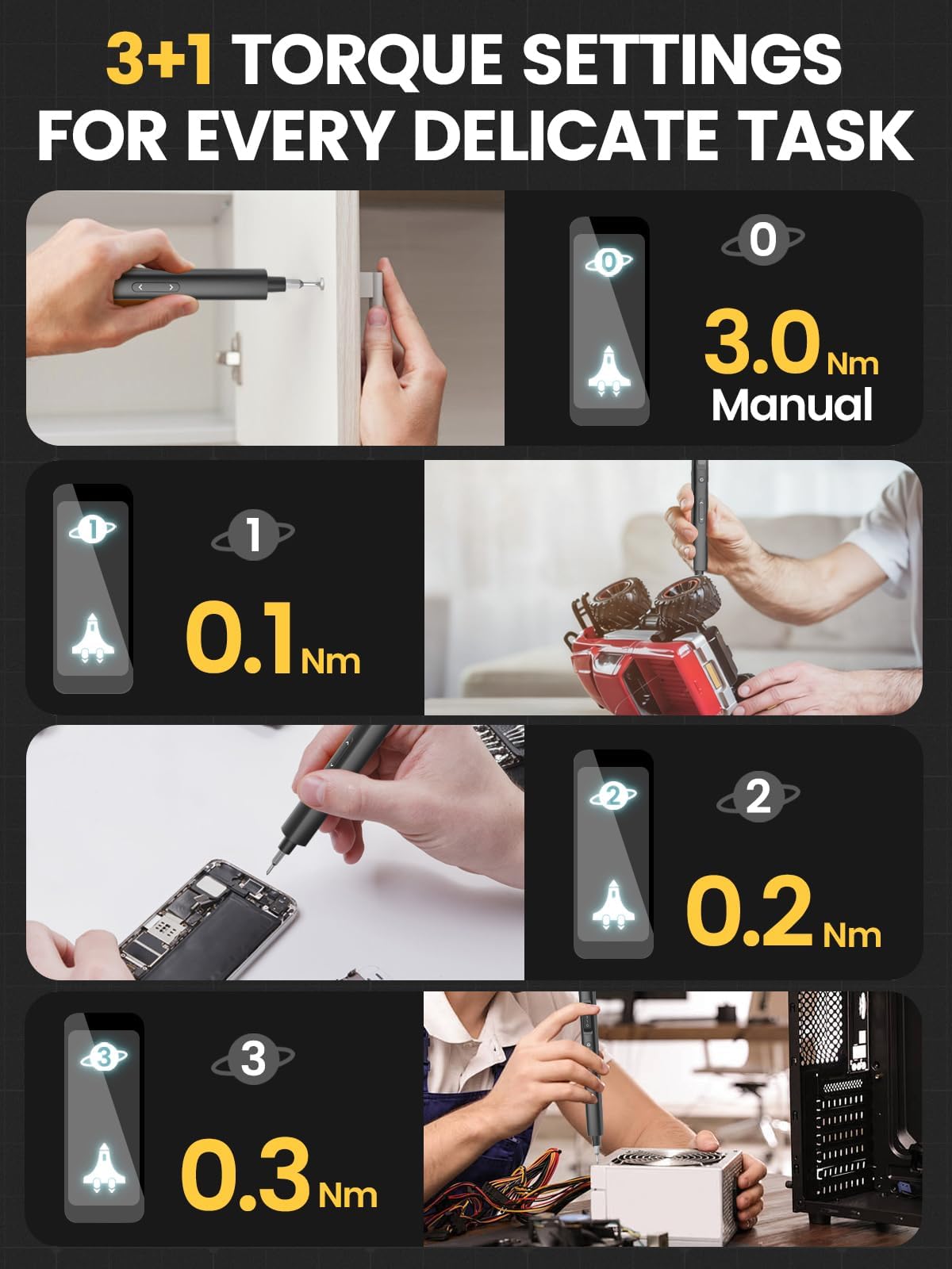 Sowkos Mini Electric Screwdriver Set, 60 Precision Bits, 4 Torque Settings – full view