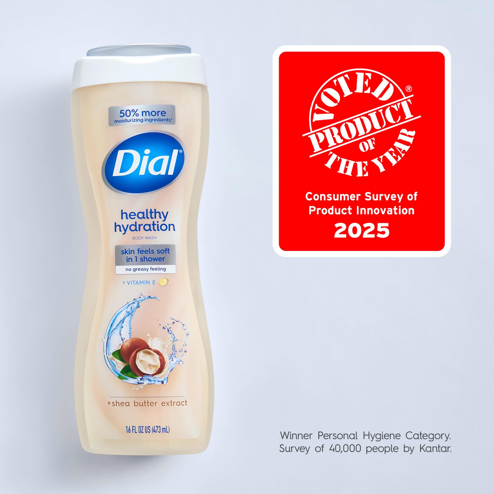 Dial Healthy Hydration Shea Butter body wash 4-pack, creamy lather with moisturizing shea butter for clean, soft skin.