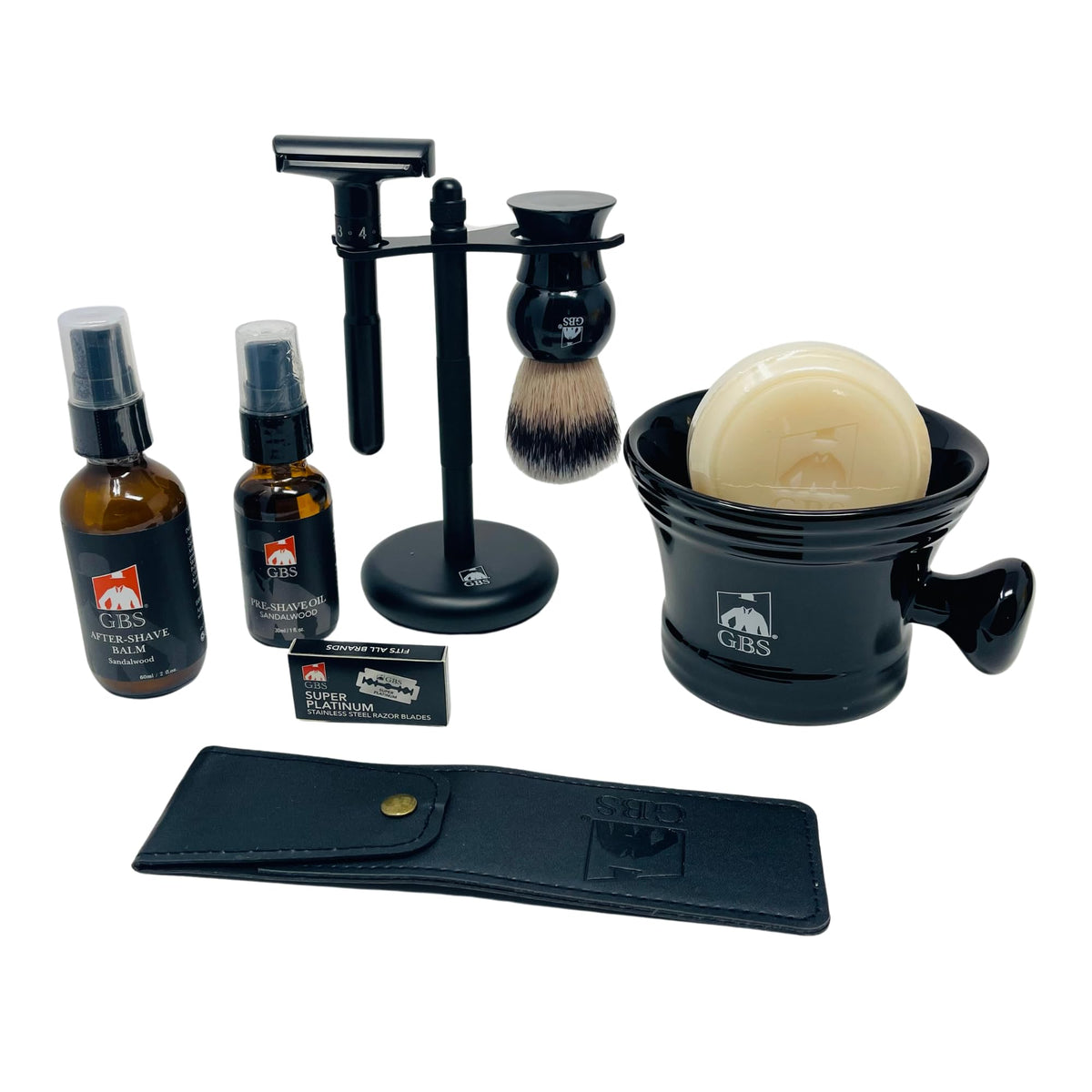 G.B.S Men's Shaving Set, Heavy-Duty Adjustable Double Edge Safety Razor and Shave Mug, Natural Soap, Blades, Shaving Bru