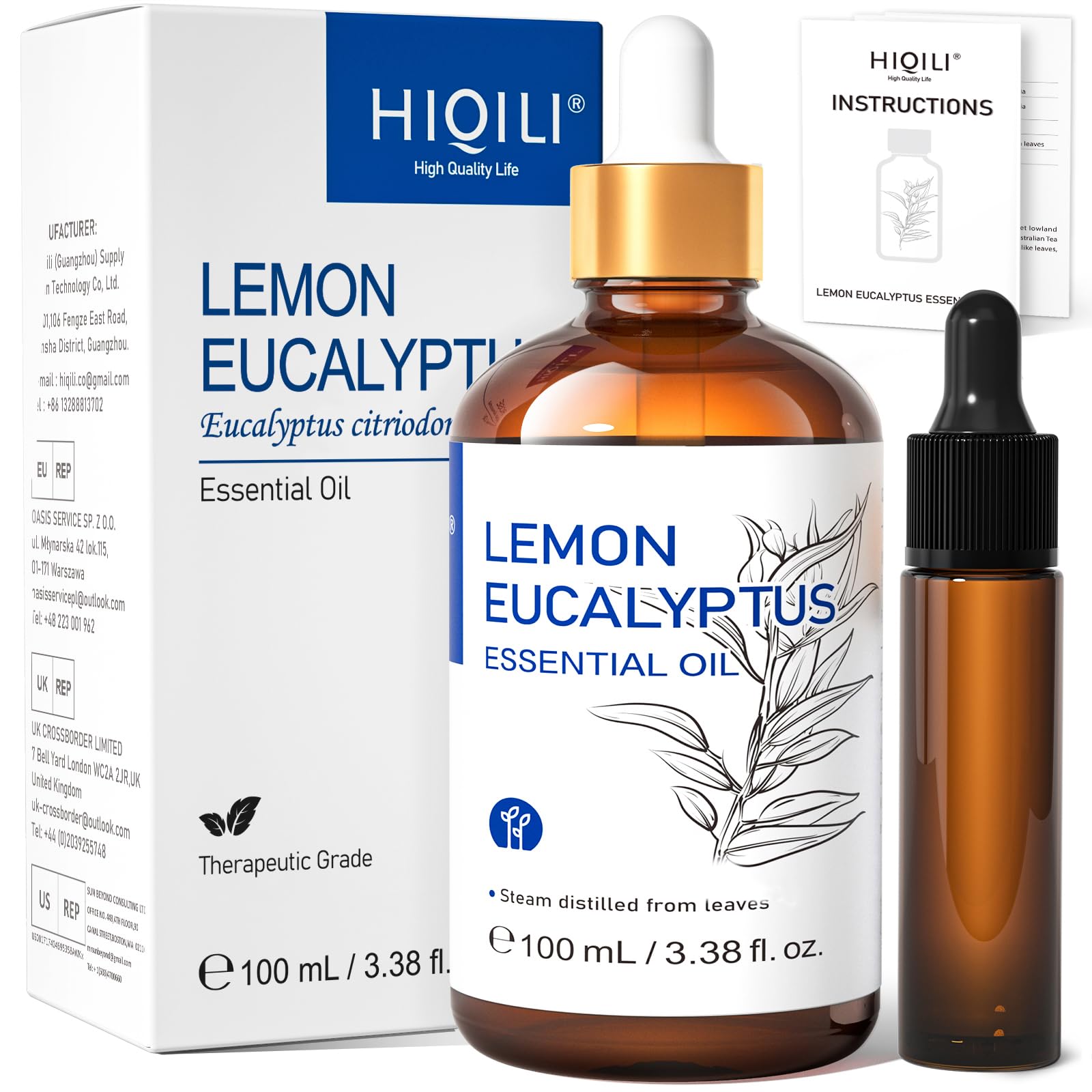 HIQILI Lemon Eucalyptus Essential Oil for Spray, Aromatherapy & Skin Care
