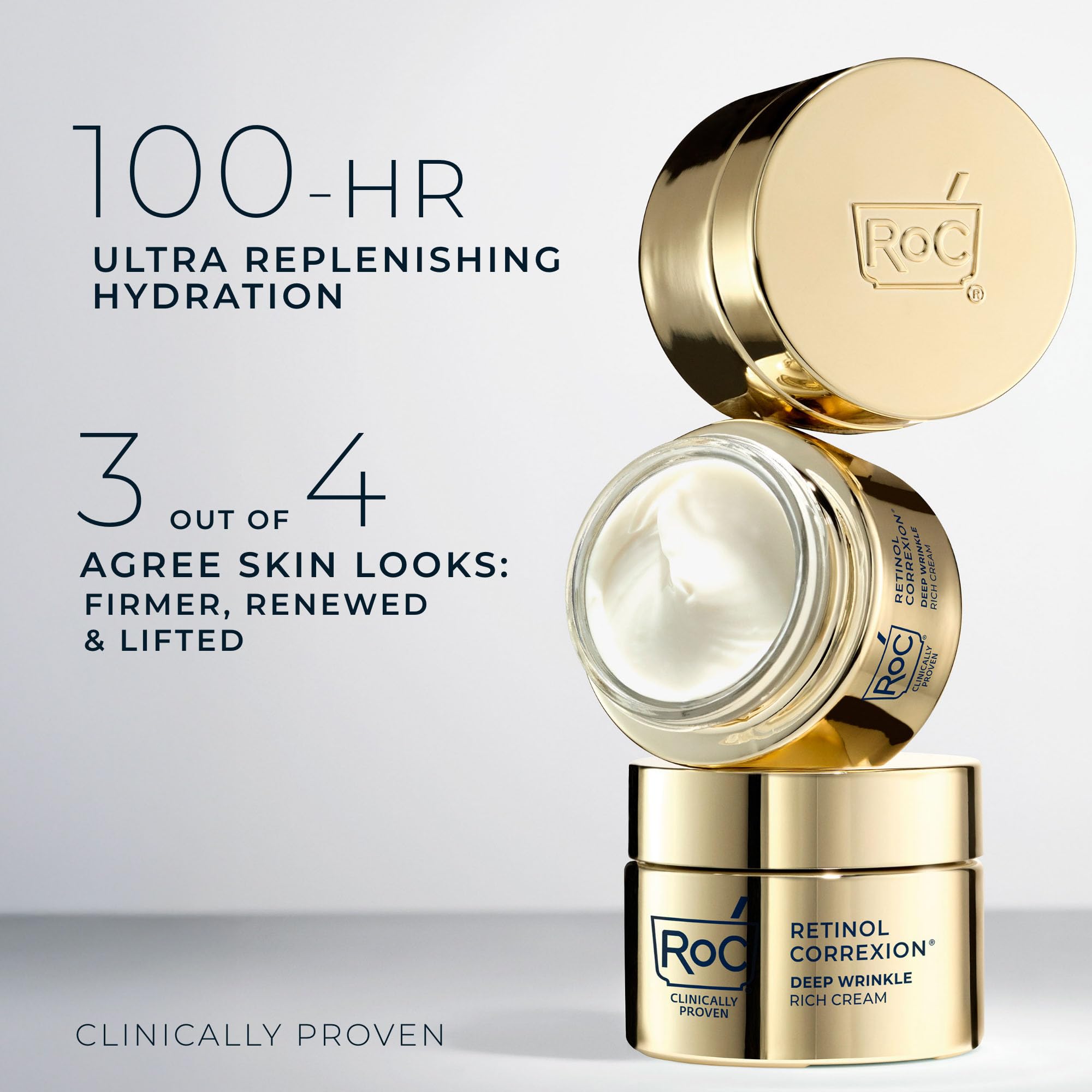 RoC Deep Wrinkle Rich Cream, a fragrance-free anti-aging moisturizer for firming and hydrating skin.