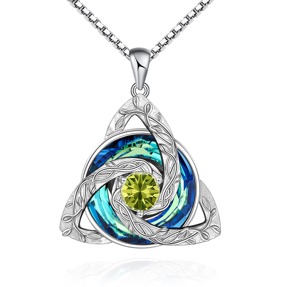 Distance Celtic Birthstone Necklace for Women, S925 Sterling Silver Trinity Knot Triquetra Austria Crystal Pendant, Birt