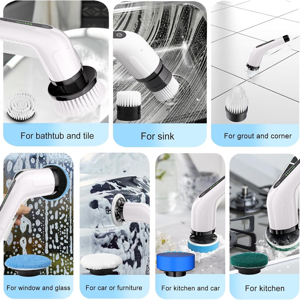 Bamifun Electric Spin Scrubber, Full Body Waterproof Cordless Cleaning Brush with 7 Replaceable Brush Heads Power Scrubb