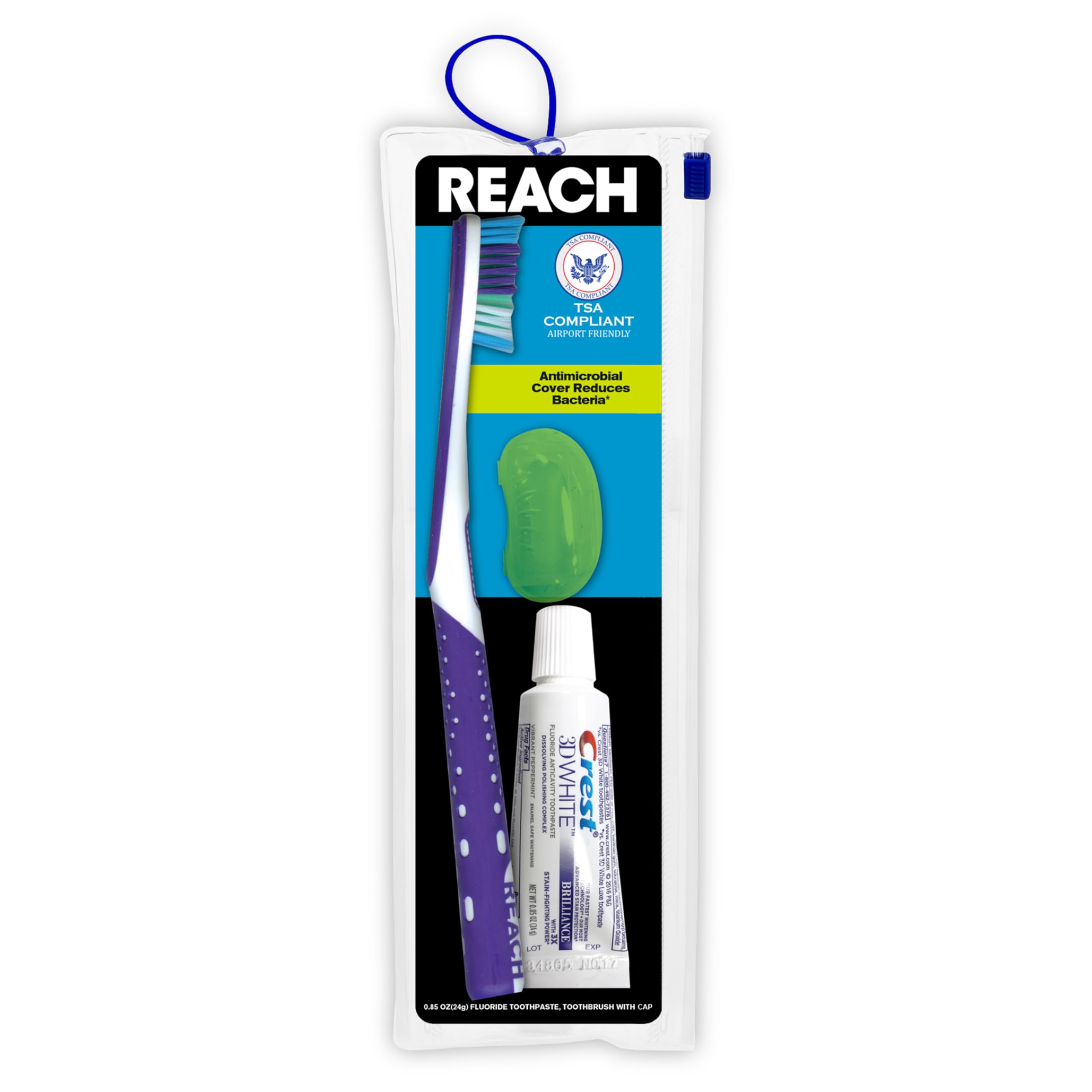 Reach Ultra Clean Travel Toothbrush Kit with Toothpaste and Cap - Product Imagery