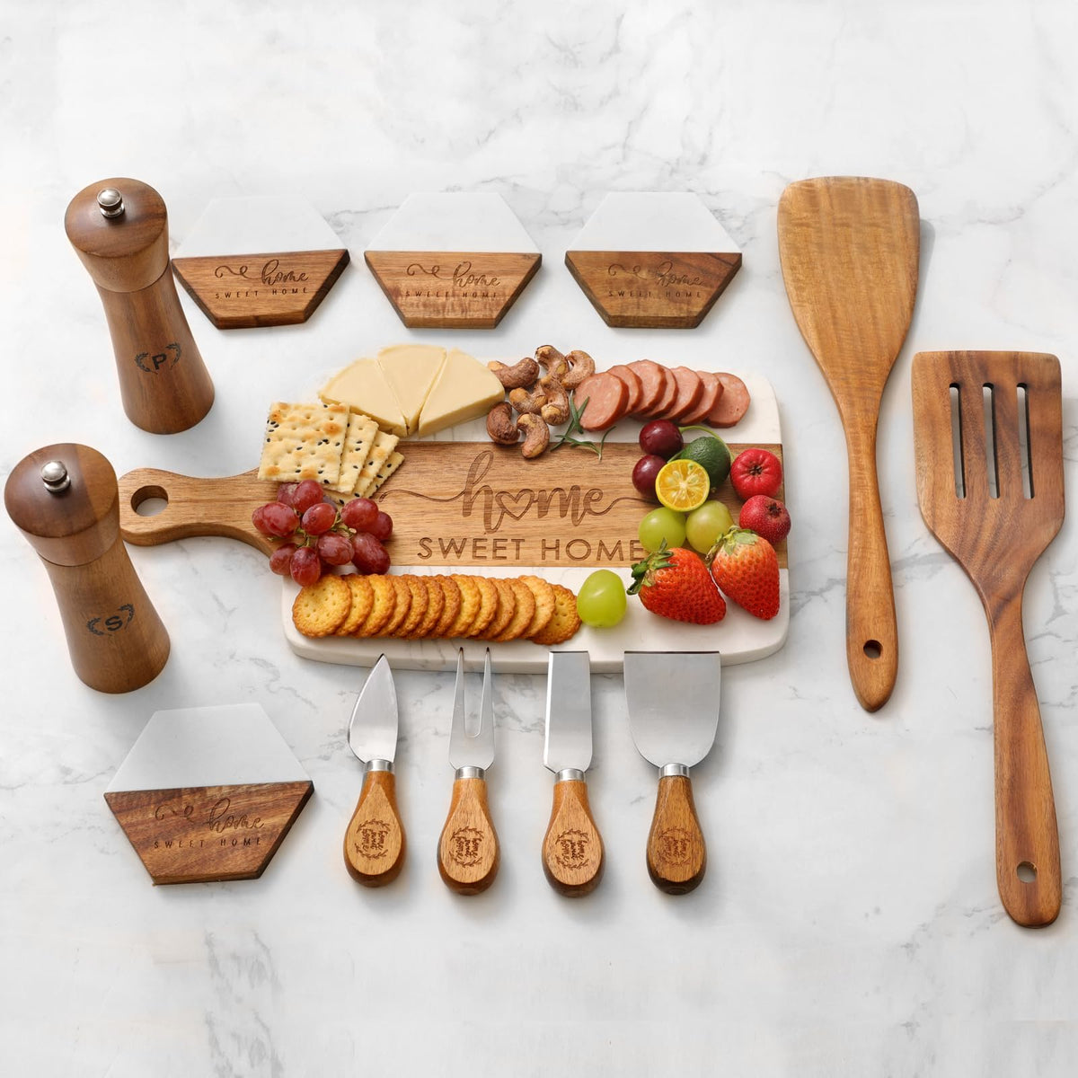 Luxury Kitchen Gift Set for Housewarming Marble Cheese Board - Grajar Official Imagery - 2