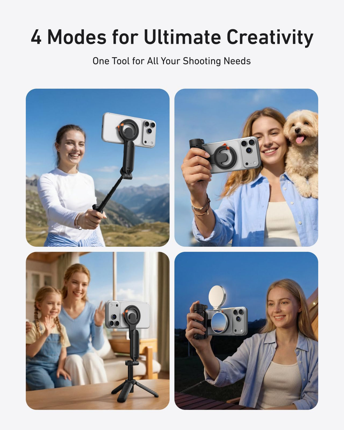 TELESIN Magnetic Mini Selfie Stick Tripod with Phone Camera Grip
