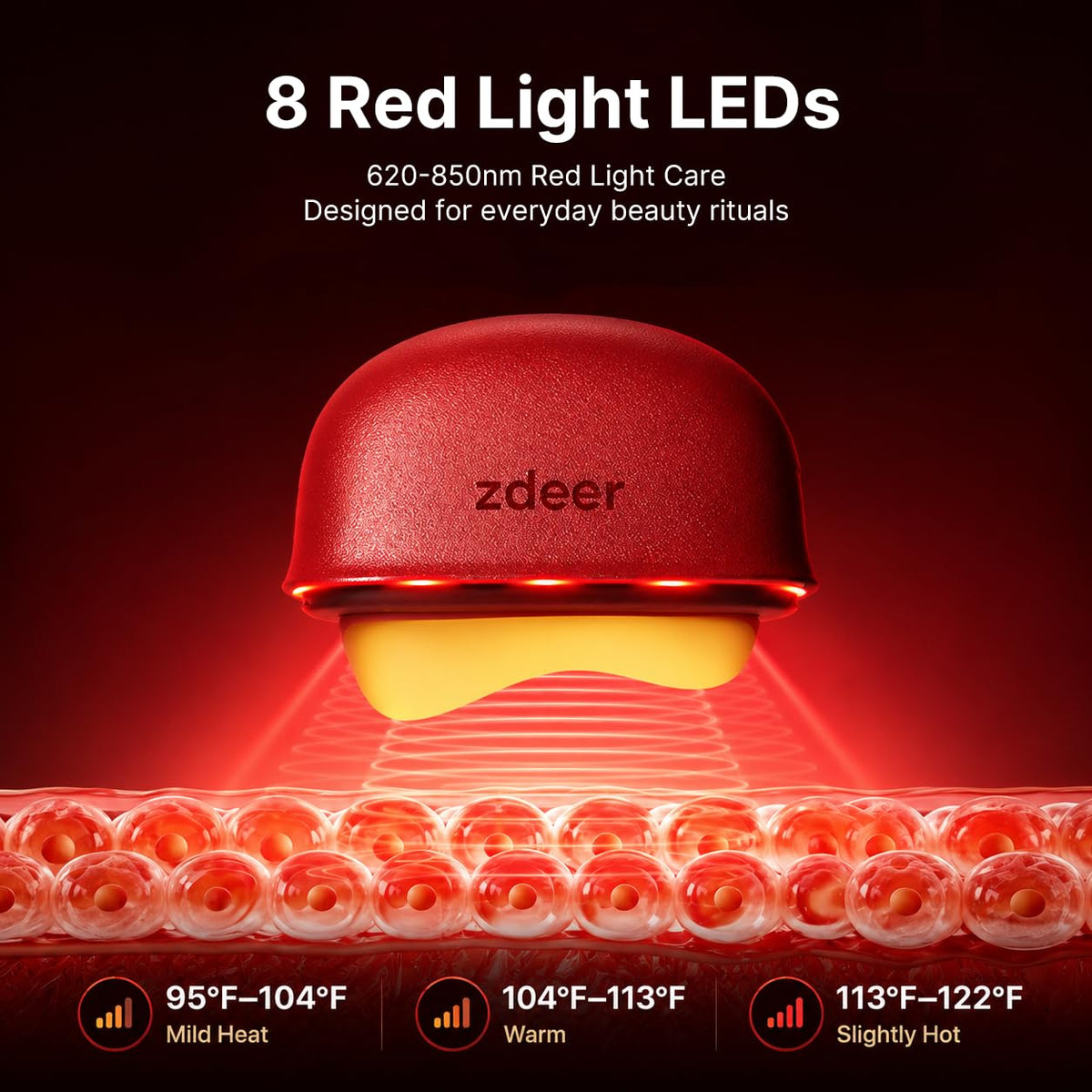 ZDEER GS5 Electric Heated Gua Sha Tool, Red Light Face Massager, Red – back view and specifications