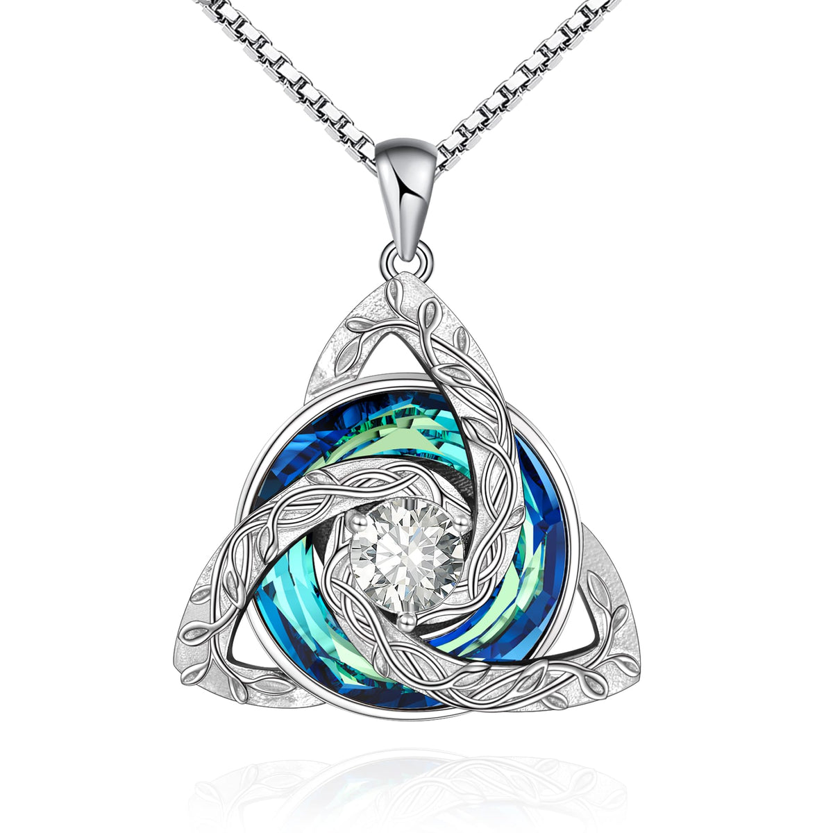 Distance Celtic Birthstone Necklace for Women, S925 Sterling Silver Trinity Knot Triquetra Austria Crystal Pendant, Birt