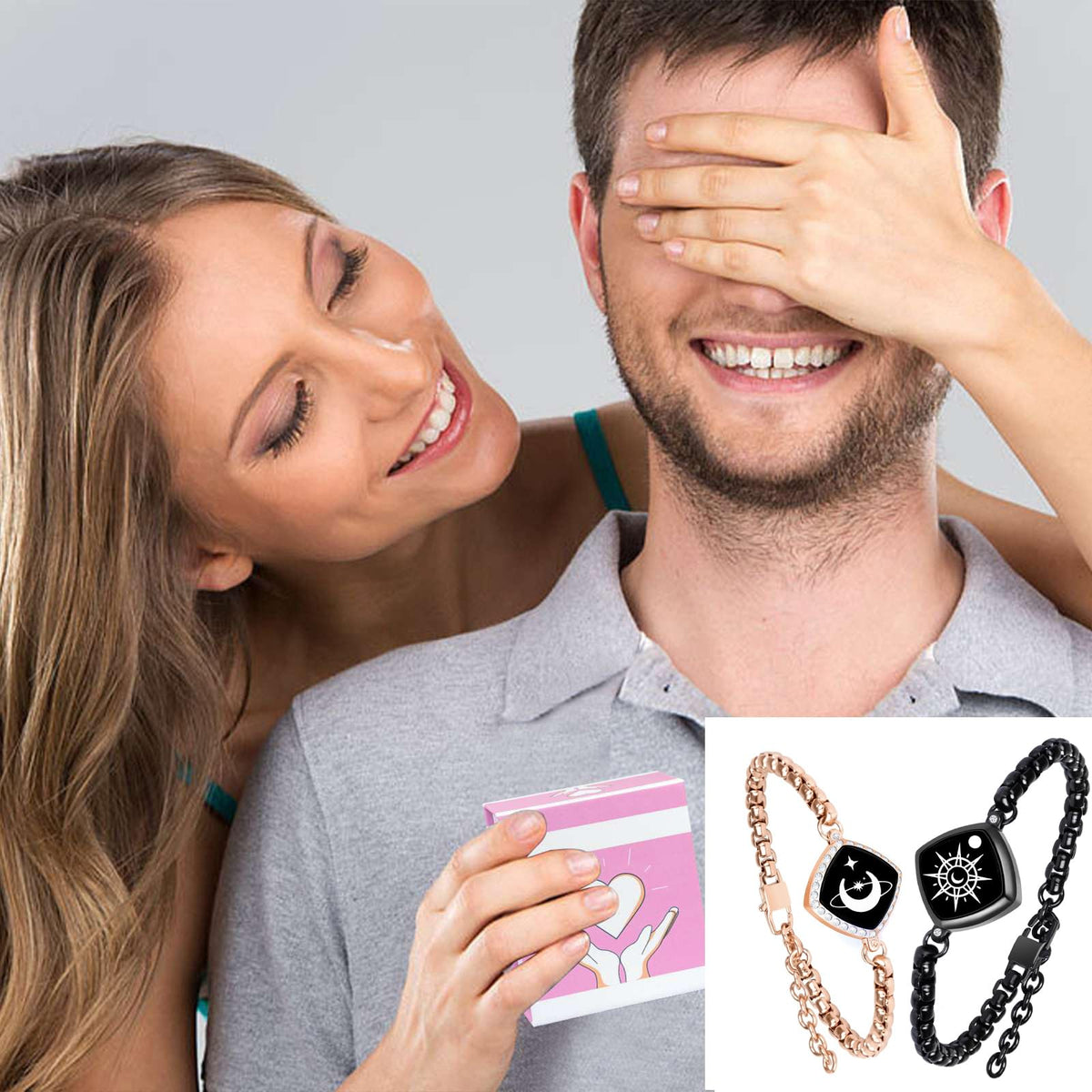 PULOMI Long Distance Touch Bracelets, Vibration & Light up Remote Smart Matching Couples Bracelet for Couple Long Distan