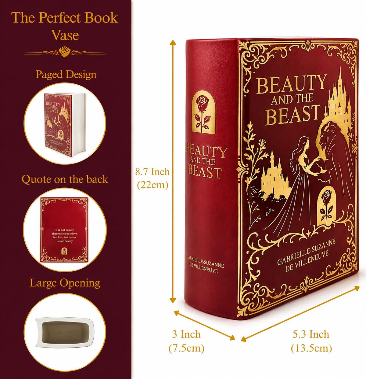 ASVP Shop Beauty and the Beast Inspired Book-Shaped Ceramic Vase – Decorative Floral Vase for Home & Bookshelf Décor, Un